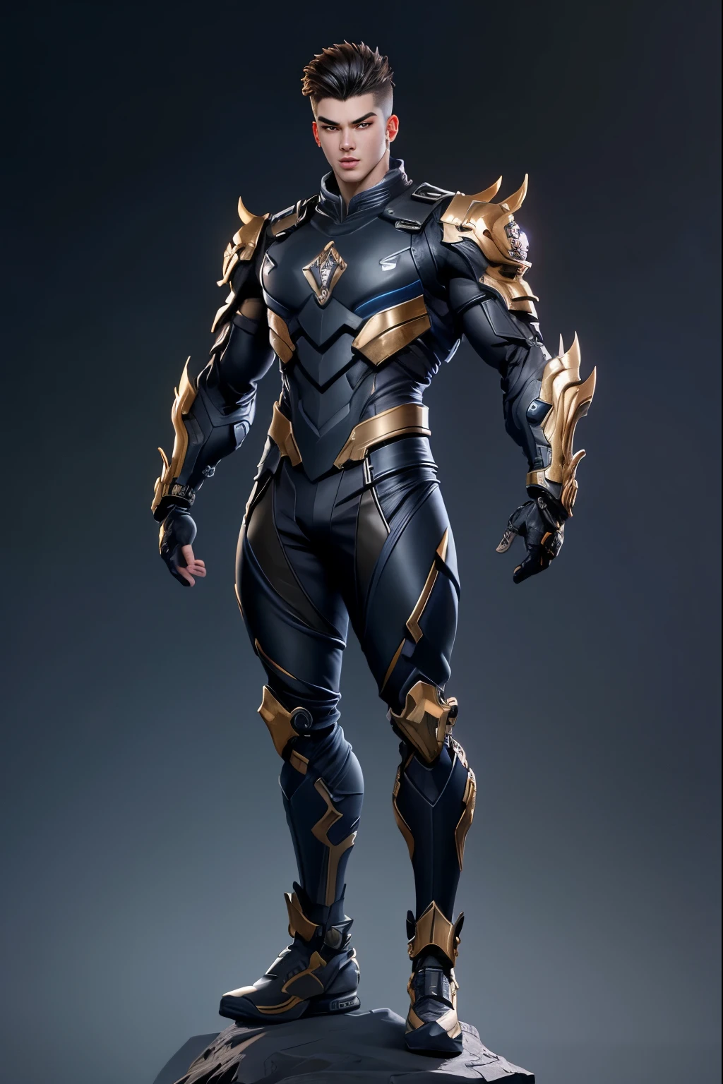 Sculpture design，Figures，GK model，The whole body of the character，Expose muscles，base，Wu Yifan，Handsome cybernetic boy looking at camera lingerie detailed muscular reality masterpiece，musculous