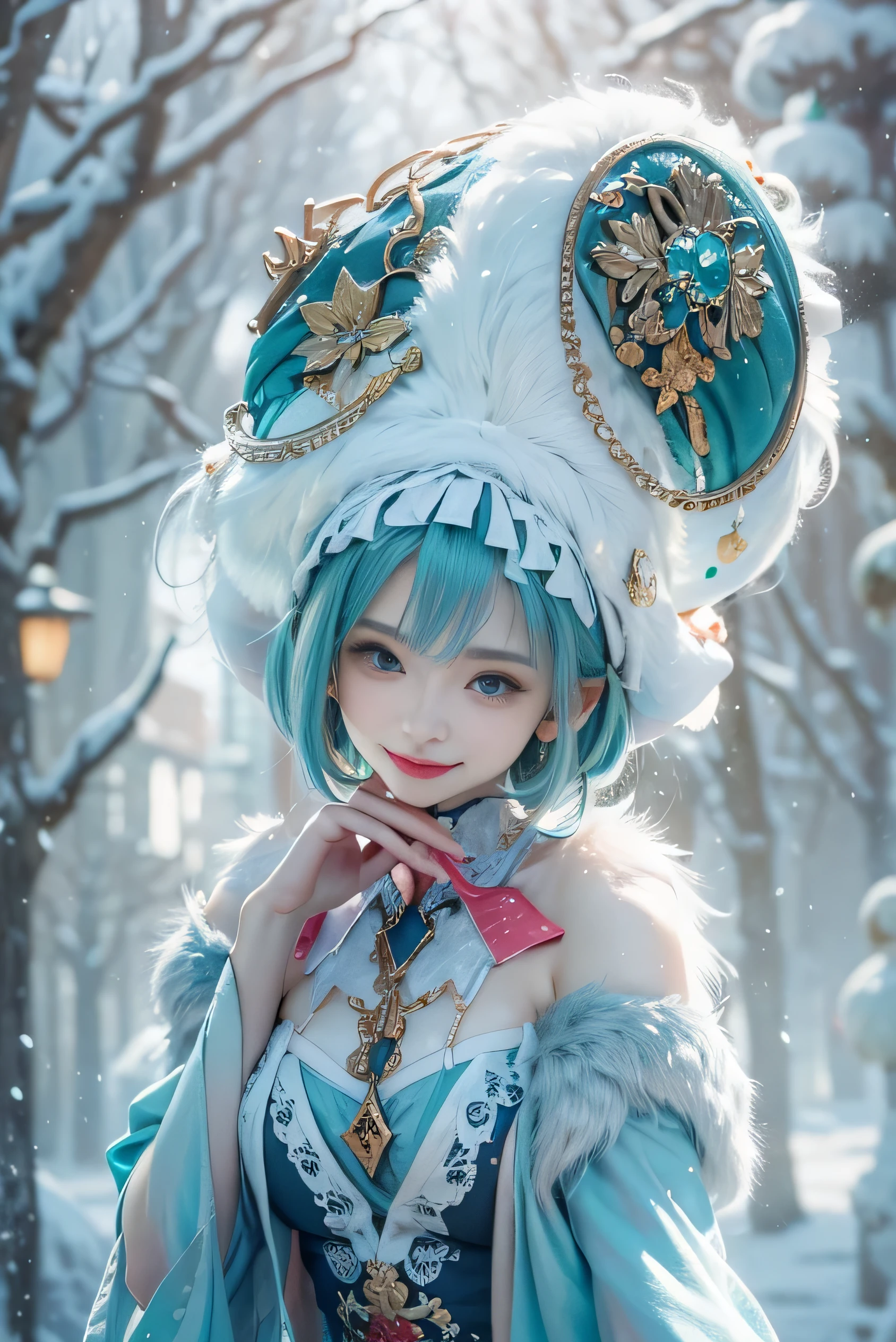 (photorealistic:1.8, highest quality:1.8,8K masterpiece:1.8,High resolution,muste piece:1.8),snow mountainに立つ1人の23歳の女性,fantasy,(sexy mini dress、Transparent Shawl、Elegant earrings、choker), beautiful detailed blue eyes:1.7,double eyelid:1.6,beautiful skin:1.8, (looking at the camera:1.2),(Photo seen from below:1.3),(long Hair:1.2,Fluffy Bob Cut,Beautiful shining blue lime hair:1.5), expression(Sly Smile:1.3,face turns red:1.3),(Moderate chest:1.3),Pause(Seductive pose:1.5),background(snow scene:1.5,snow mountain:1.3,fairyland forest,Crystal Castle),(slender:1.2),(detailed perfect face),normal hands:1.5,normal finger:1:5,normal feet:1.5,(cameltoe)