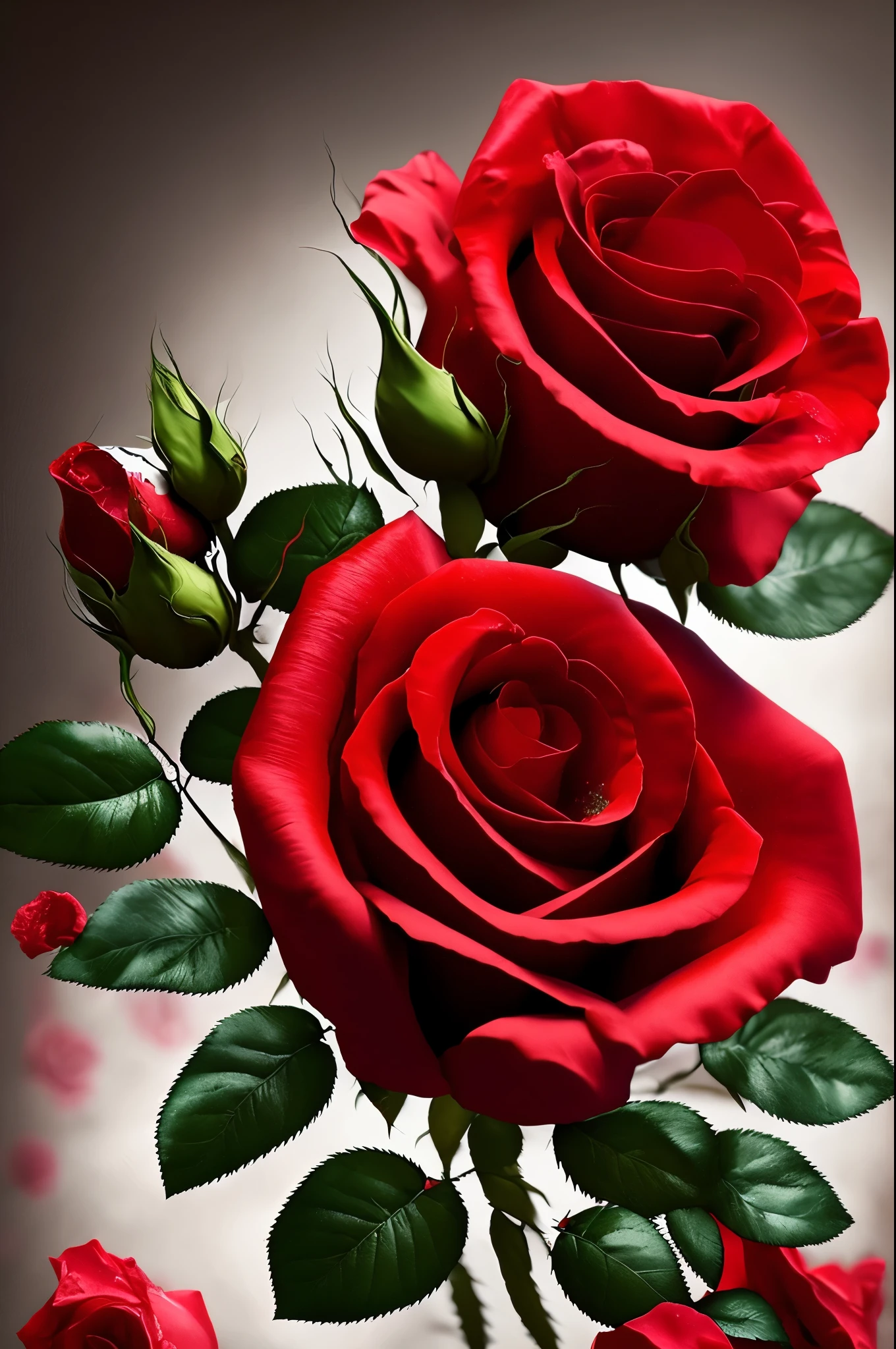 Pintura de rosas vermelhas, (((Glossy roses))), hiper-realista, rosas, grandes, rosas realista, Red roses, caveira detalhada, pintura ultra realista, Ultra - pintura realista, pintura hiper-realista, roses, arte hiper-realista