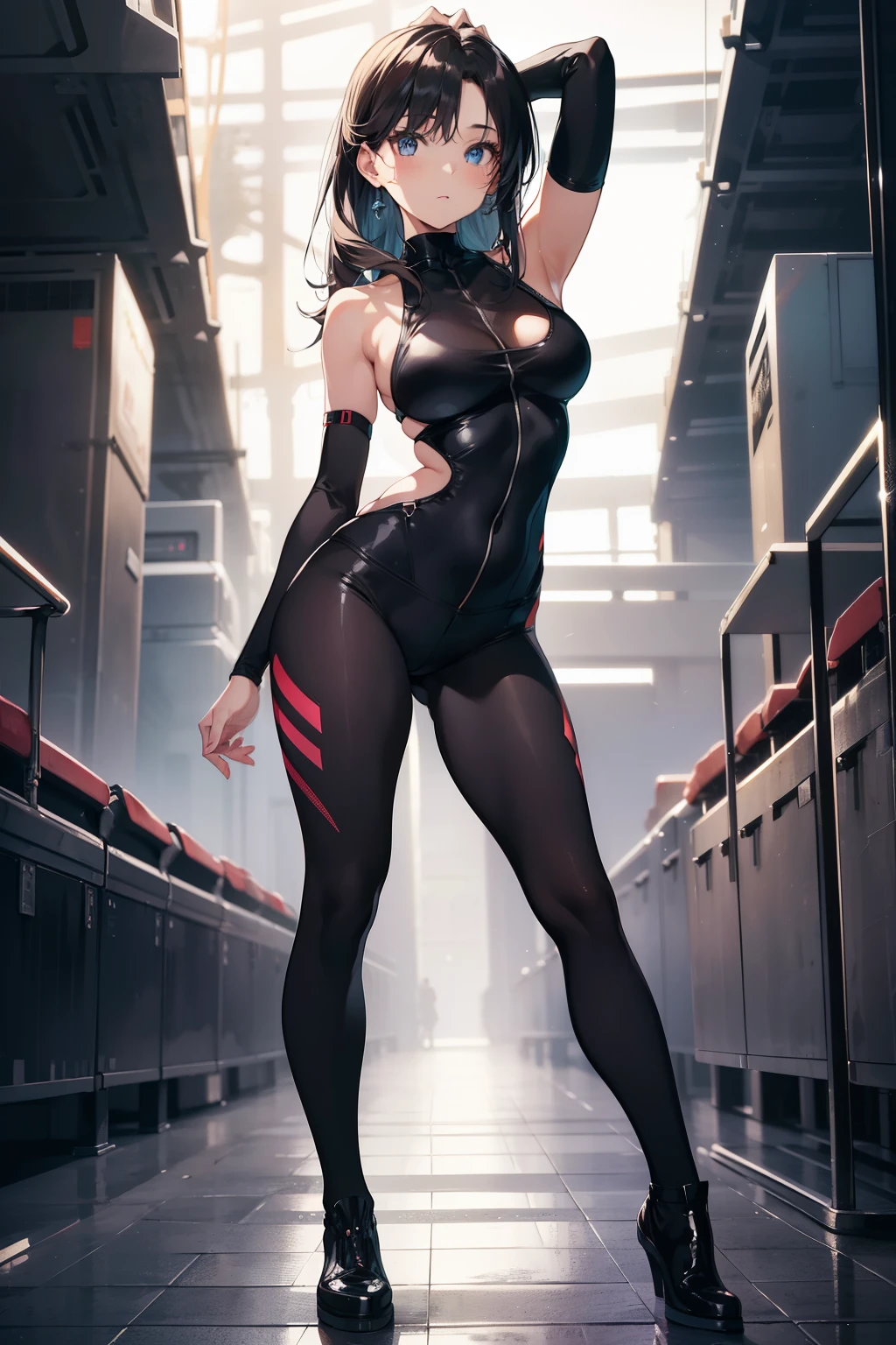 A woman in a black full-body bodysuit (overalls)
((2D Beautiful Woman, top-quality, Perfect Anatomy 1.1, Perfect outfit, Beautiful illustration))
A sleek and stylish woman dons a black bodysuit, every curve of her body accentuated, her limbs completing the sleek silhouette, her complete fingers revealing a sense of precision and perfection. Her facial features are attractive, her eyes captivating, and her expression radiant as she confidently showcases her full body in the form-fitting attire. A stunning, beautiful illustration of fitness and confidence.