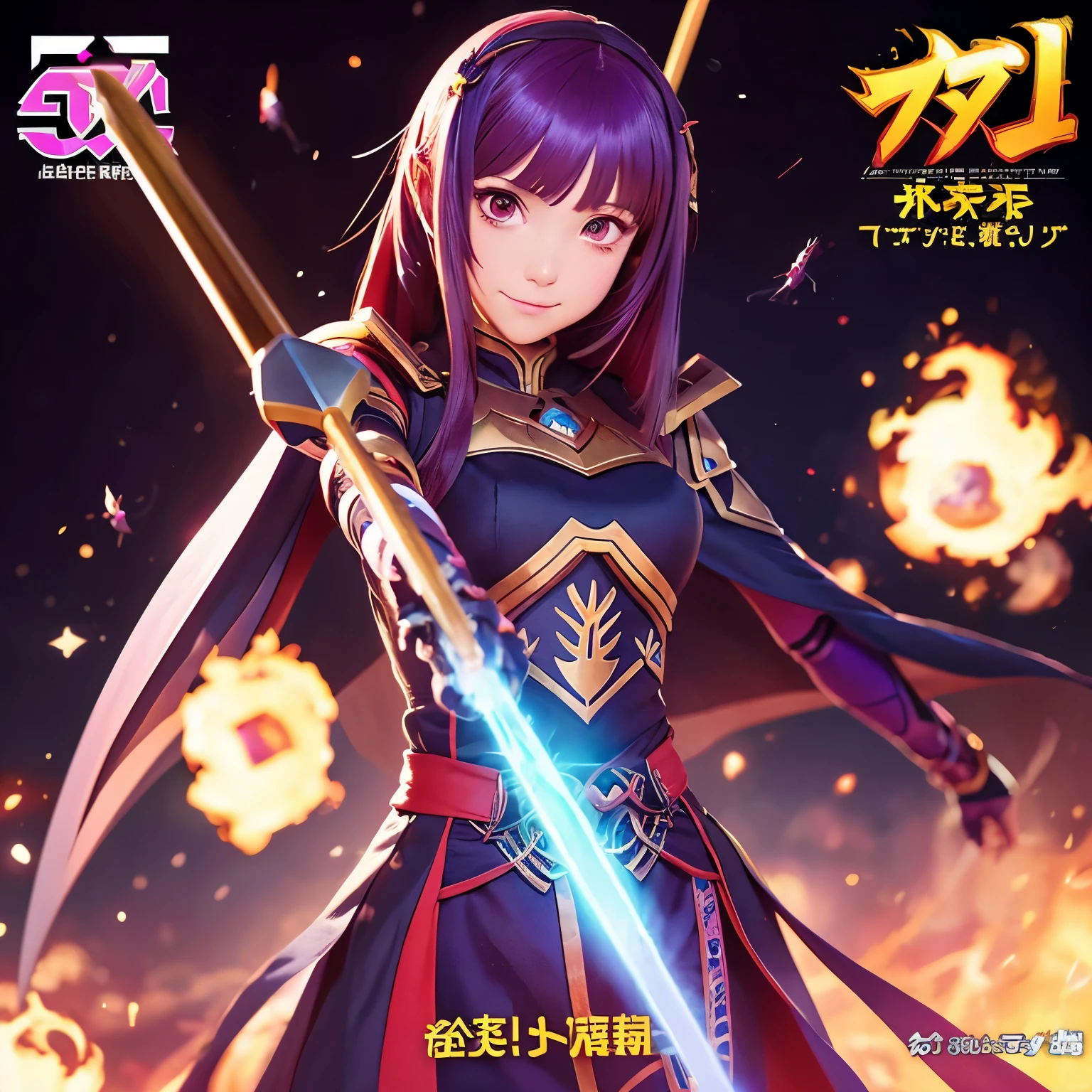 Make a female pyro archon character from genshin impact with Japanese anime style