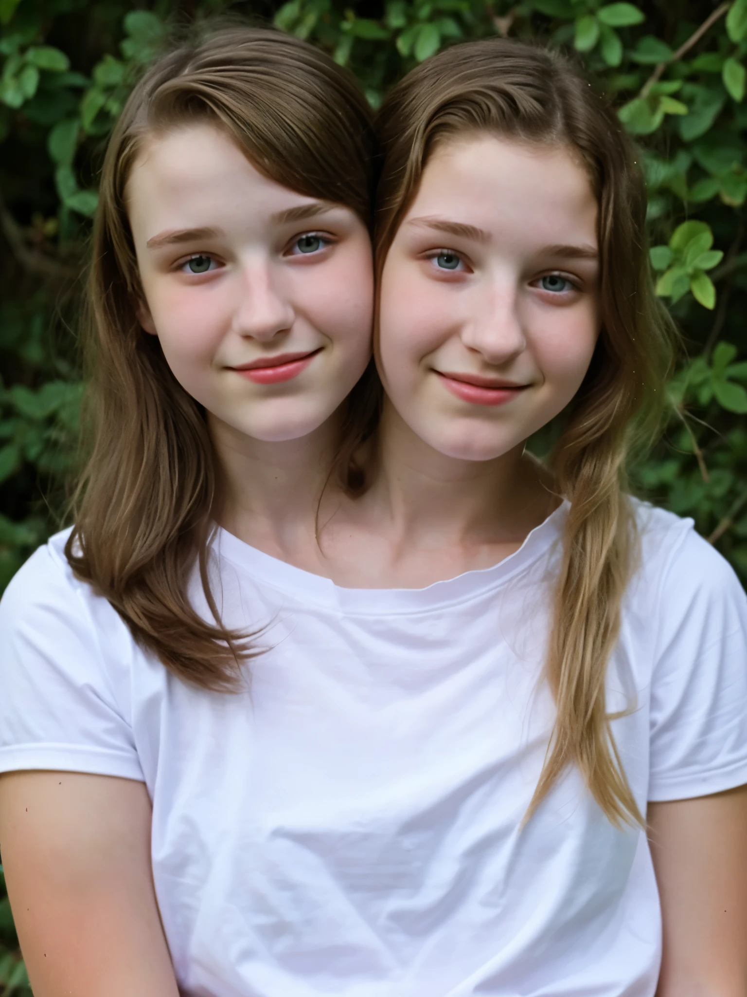 2heads, two headed girl, (a 13 year old girl and a 16 year old girl:1.5)