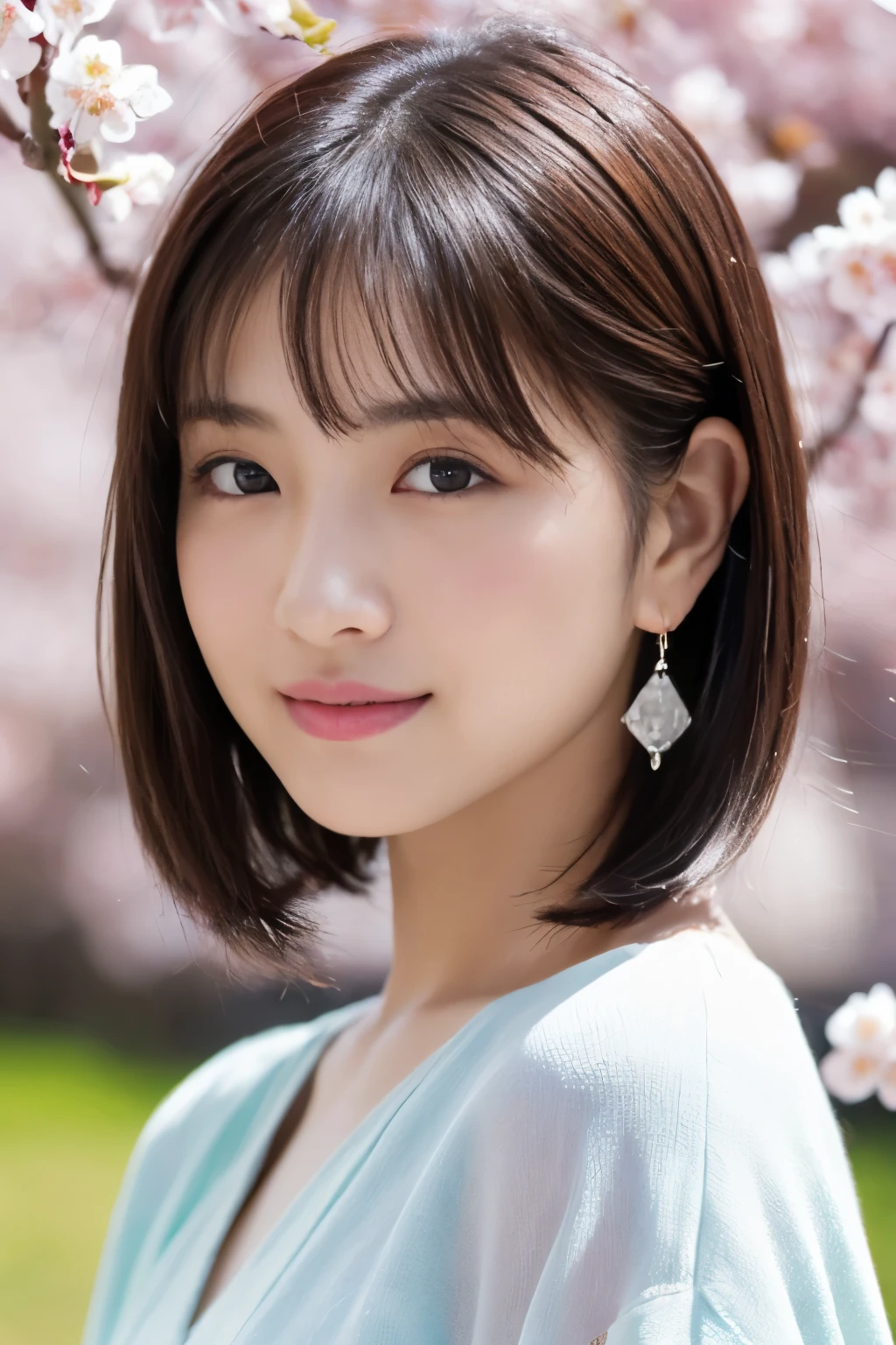 1 girl, (Spring outfit in pastel colors:1.2), beautiful japanese actress, 
looks great in the photo, Yukihime, long eyelashes, snowflake earrings,
(RAW photo, highest quality), (realistic, Photoreal:1.4), (table top), 
beautiful and detailed eyes, thick and beautiful lips, highly detailed eyes and face, 
break
(Plum blossomを愛でる少女:1.3), 
(Plum blossom), (blue sky),
dramatic lighting, great atmosphere, 
break 
Perfect Anatomy, slender body, small, short hair, parted bangs, angel smile, 
Crystal Skin, clear eyes, Strobe photography, catch light