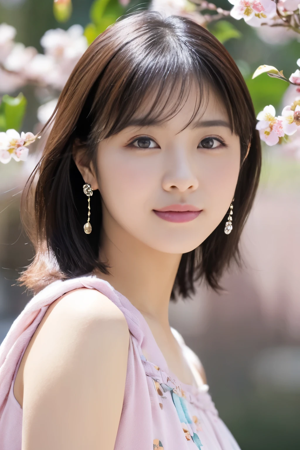 1 girl, (Spring outfit in pastel colors:1.2), beautiful japanese actress, 
looks great in the photo, Yukihime, long eyelashes, snowflake earrings,
(RAW photo, highest quality), (realistic, Photoreal:1.4), (table top), 
beautiful and detailed eyes, thick and beautiful lips, highly detailed eyes and face, 
break
(Plum blossomを愛でる少女:1.3), 
(Plum blossom), (blue sky),
dramatic lighting, great atmosphere, 
break 
Perfect Anatomy, slender body, small, short hair, parted bangs, angel smile, 
Crystal Skin, clear eyes, Strobe photography, catch light