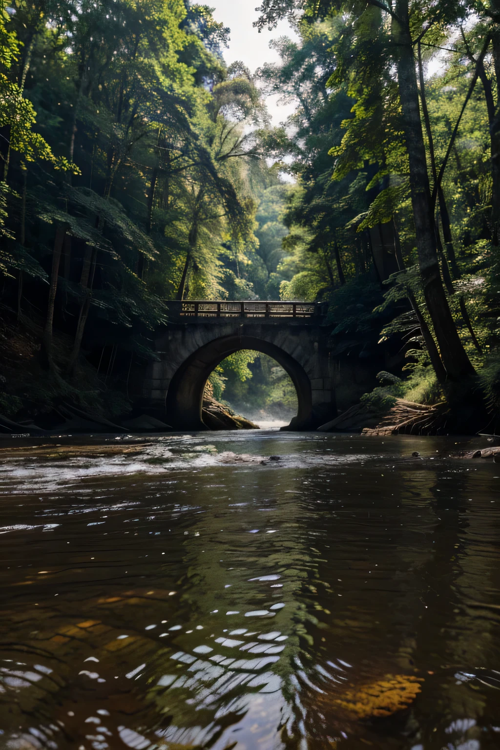 I dreamed that I was in the middle of a river of almost bluish green water surrounded by a dense black forest, num dia ensolarado e bonito. Longe havia uma ponte de pedra muito antiga, It wasn't&#39;contado, It looked like it was built a few years ago, but they looked like bridges from a bygone era, mas desmorona.. Behind her, there was a lot of greener water, que foi liberada e veio com tudo pra cima de mim. Eu tentei nadar, mas quanto mais eu nadava para cima, but the water rose and took me to the forest. The trees were barely affected, but the water continued to rise. I tried to cling to the tree branches, mas fui arrastada de todas as maneiras. Houve uma hora em que eu quase desisti e quase me afoguei, mas consegui segurar em um galho e ficar um tempo nele, This time I realized there was no more sun, just the darkness of the forest, I am not&#39;I don&#39;t spend much time watching, because when I thought I was stable, the branches broke and the water began to take me deeper and deeper into the forest, until I saw a small piece of solid land that the water could not&#39;do not invade. I swam there. It was a small piece of land surrounding the dense and frightening forest, onde me acocorei e fiquei encolhida. I am not&#39;I don&#39;t know for sure but it was a feeling of emptiness, a lump in the throat, um medo inocente, the feeling of loneliness invaded me, insecurity. I am not&#39;I don&#39;t know, It felt like I was more afraid of being on dry land than when I was in the water, quase me afogando no rio.