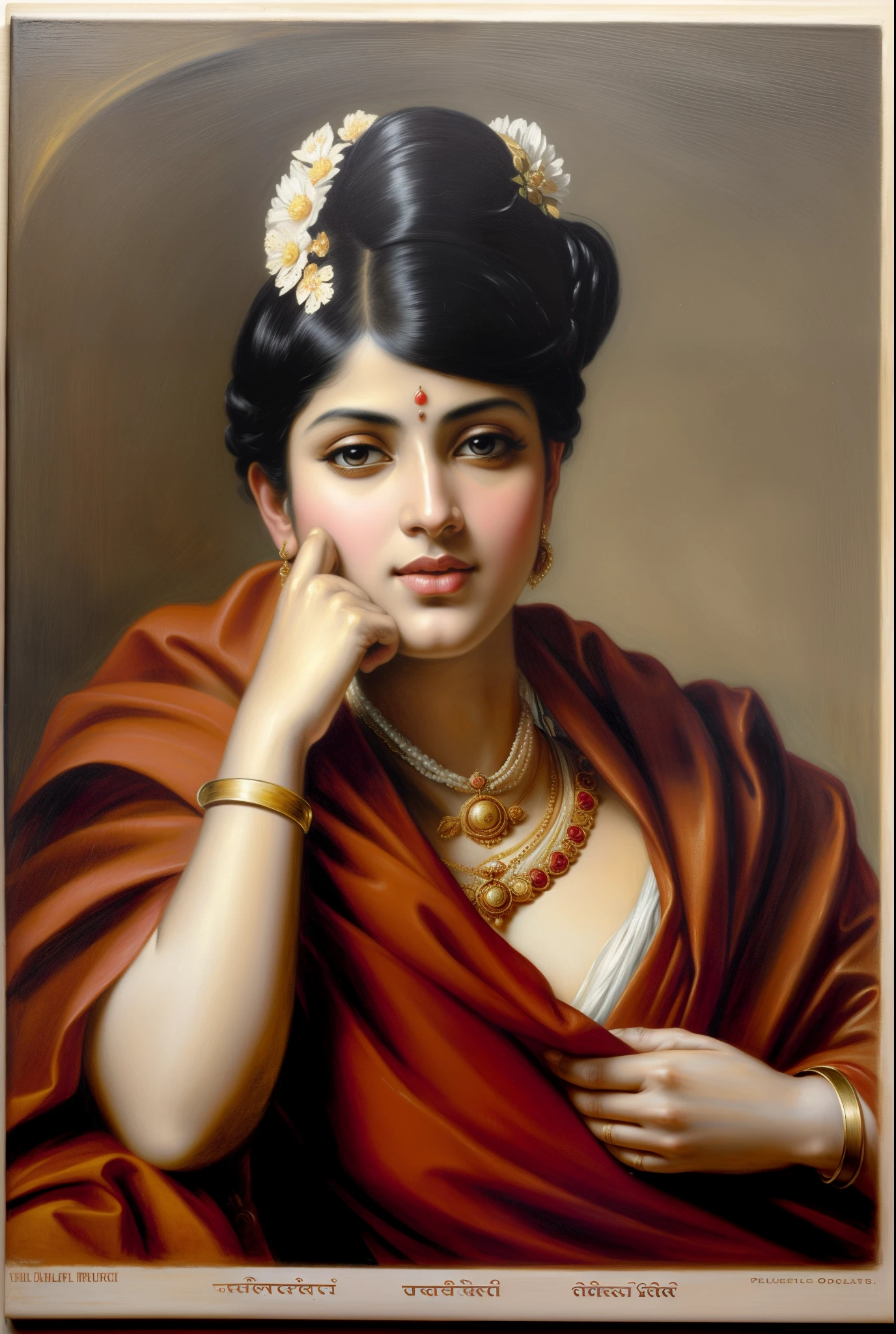 Beautiful Indian Woman, wearing saree, sari Beauty, gorgeous, Apsara, Maharani, royal queen woman, nymph from Hindu Mythology, Urvashi, matchless beauty, Highly detailed, Oil Painting by Peter Paul Rubens inspired by Raja Ravi Varma, Matchless beauty, captivating, gorgeous, heavenly beauty, celestial beauty, Jolyne as "The Butterfly" by Peter Paul Rubens, 1893, realistic, hyper realistic, micro details, incredible artwork, insane details, ultra High resolution, 8k, 32k, acrylic on canvas, intricate, flawless, detailed, detailed face, detailed eyes, masterpiece, by Peter Paul Rubens, by Caravaggio, by William Adolphe bouguereau, perfect face, perfect body, beautiful art, realism, baroque, renaissance Art, highly textured, beautiful and High clarity eyes, uhd, best quality,