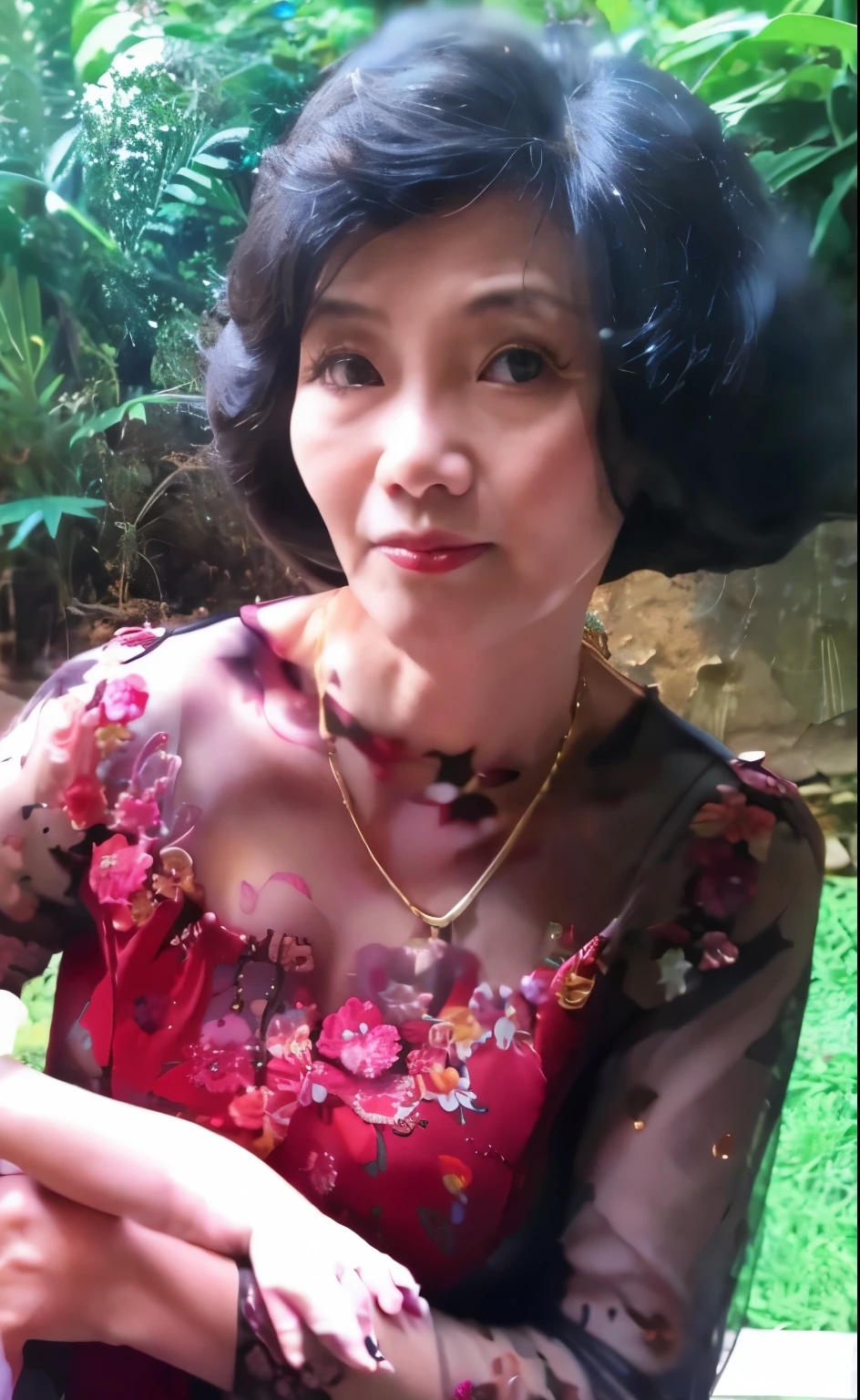A beautiful mature woman wearing sexy tight cheongsam, big breasts, cleavage