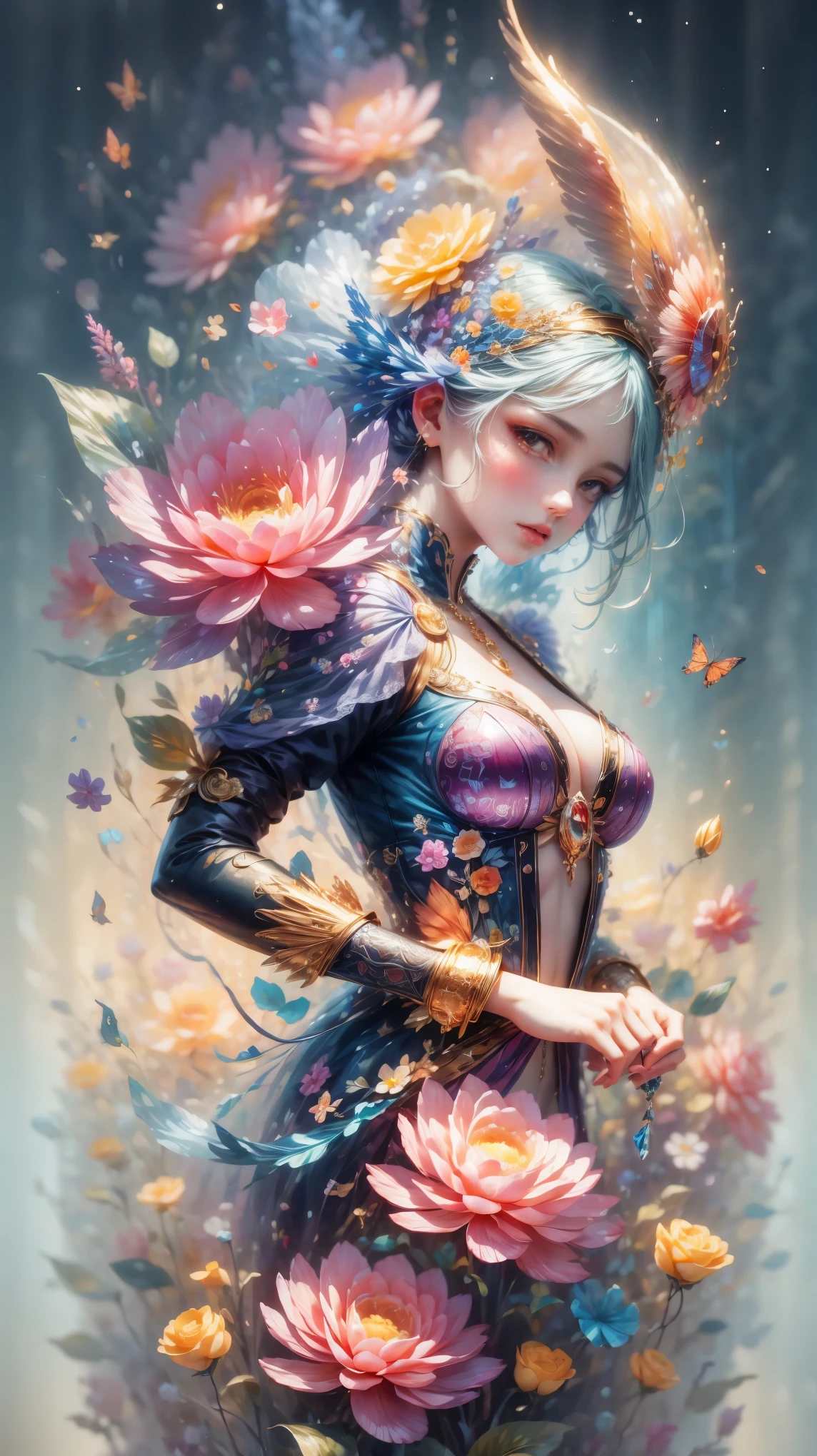 crystal flower, Dynamic, rich and colorful, grade, three dimensional,transparent,(best quality, masterpiece, representative work, official art, professional, Ultra high detail, 8k:1.3)