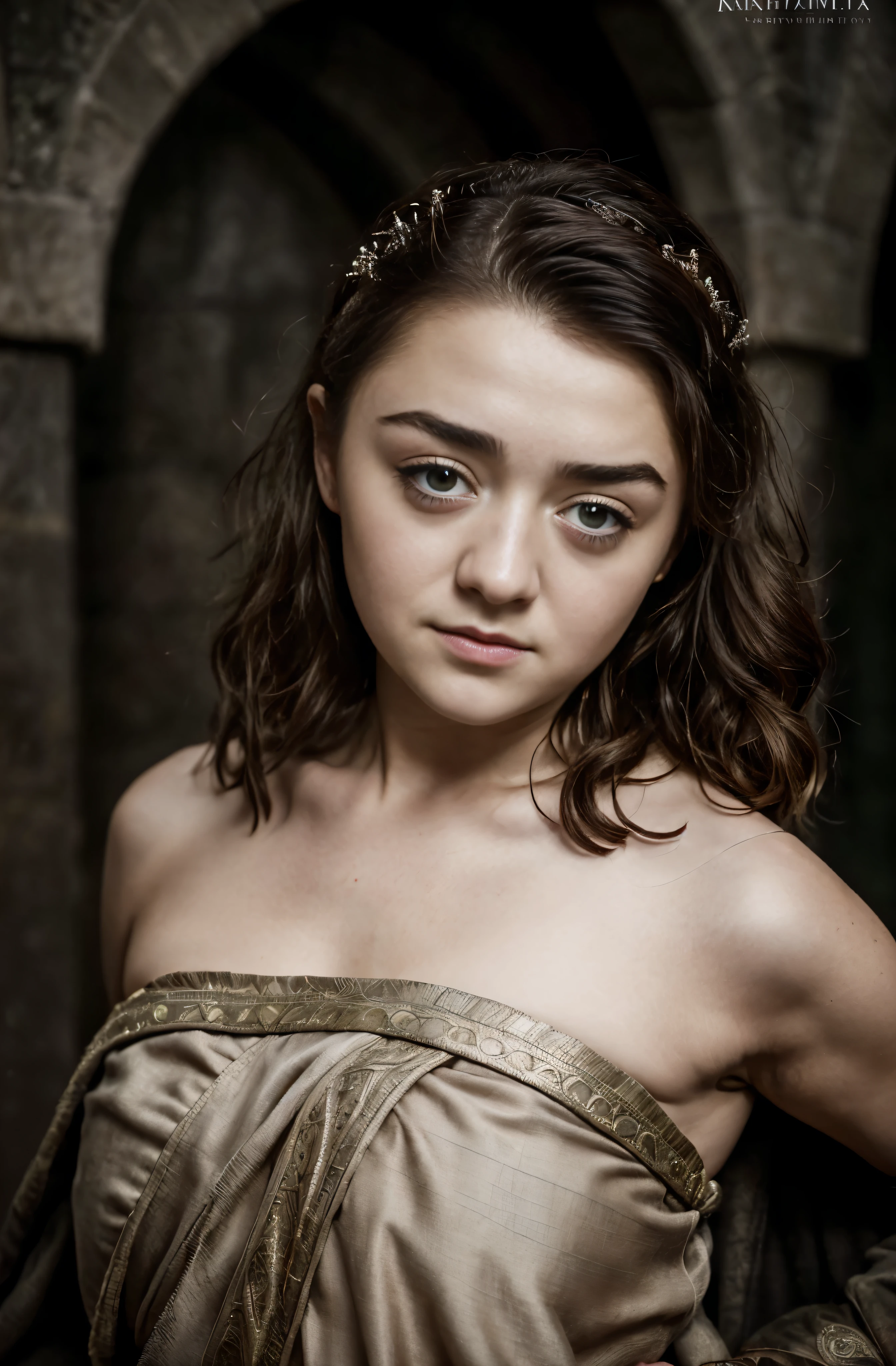 Foto RAW, RAW photograph of Maisie Williams, Arya Stark, Extremely gorgeous lady, Arya Stark PLAYED BY MAISIE WILLIAMS, Queen Arya Stark, she a mature woman now, milf, sexy mediaeval battle dress, gladiator woman, body, 40 years old Woman, body revealing costumes, perky breast, skin pores, big natural breast, erotic costumes, lusty physique, seductive figure can capture every people's attention, Game of thrones costumes, revealing captivating figure, Mediaeval costumes, revealing clothes, A tomboy, she would rather fence than dance, warrior queen , game of thrones screen caps, Game of Thrones Series, (pele altamente detalhada: 1.2), 8k UHD, DSLR, soft-lighting, alta qualidade, grain of film, Fujifilm XT3, flawless picture, highly detailed, detailed Beauty, intricate, 32k, sharp picture,