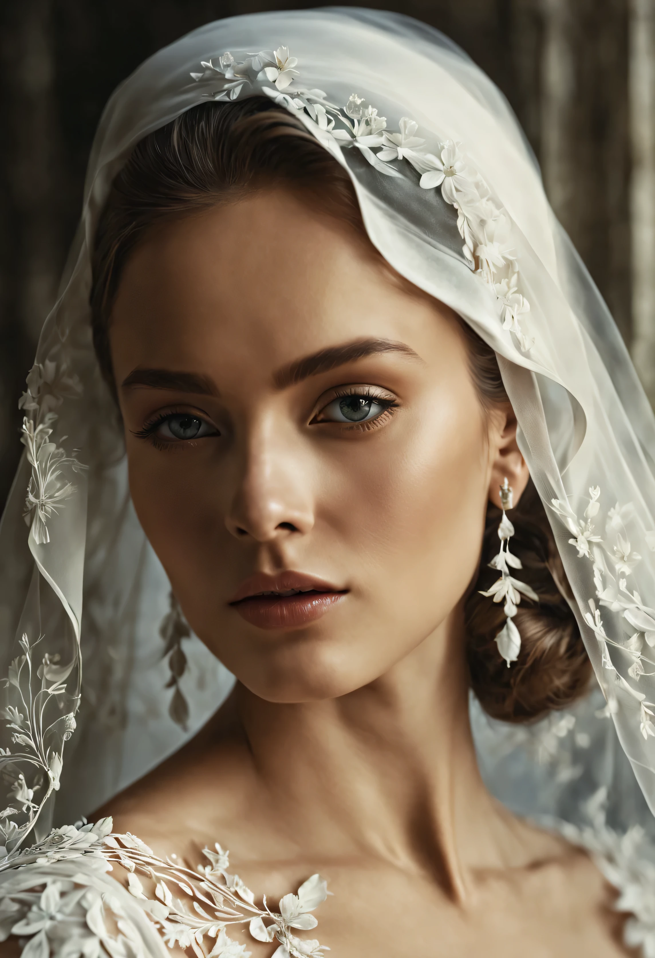 a close up of a woman wearing a white veil and a white dress, soft portrait shot 8 k, portrait of a beautiful model, ultra realistic digital painting, detailed beauty portrait, photo of a beautiful woman, beautiful portrait, very beautiful portrait, beauty portrait, ultra-realistic digital art, beautiful portrait photo, gorgeous face portrait, ultra realistic digital art, beautiful face portrait, Shot on a Hasselblad medium format camera with a 100mm lens. Unmistakable to a photograph. Cinematic lighting. Photographed by Tim Walker, –ar 4:5 –s 750 –niji 5 –v 5 –q2 -Shader’s --Post Processing --Post-Production --Cell Shading --Tone Mapping --CGI --VFX --SFX --insanely detailed and intricate --hyper maximalist --elegant --dynamic pose --photography --volumetric --ultra-detailed --intricate details --super detailed --ambient –uplight 