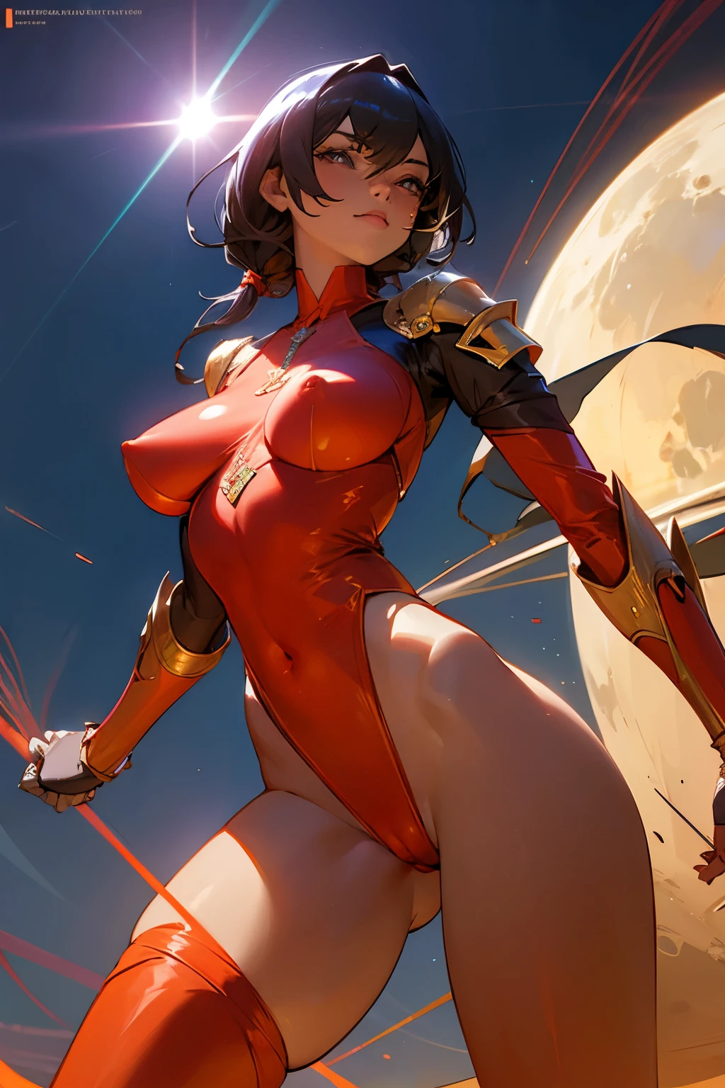 SCI fi organic, silk, sexy, high tigths, strings, skinentation, lensflare, laser, big gauntlets, cameltoe, silk thong, nsfw