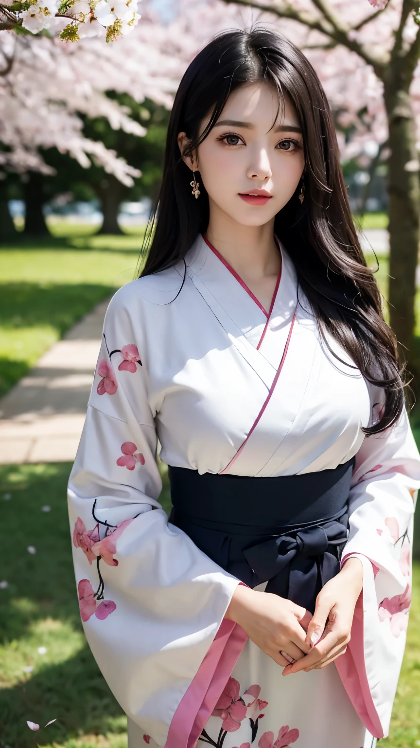 (logo、masterpiece、8k、table top、RAW photo、wonderful、最high quality、realistic、very detailed CG 統合 8k 壁紙、high quality、very detailed、narrative poem、particle effects、dynamic effects、Depth of the bounds written、cinematic light、Lens flare、ray tracing)、fantasy、 (1 beautiful woman、Kimono isolated on white background、Japan Dresses、cherry blossom pattern、black haired、beautiful face、real face、beautiful detailed eyes、beautiful skin)、Hair flutters in Wind、hair bounces、pink cherry tree、petals dance、SakuraFubuki、Spectacular view、sunrise、sun on background、Wind、god々、tooth、god話、vast land、