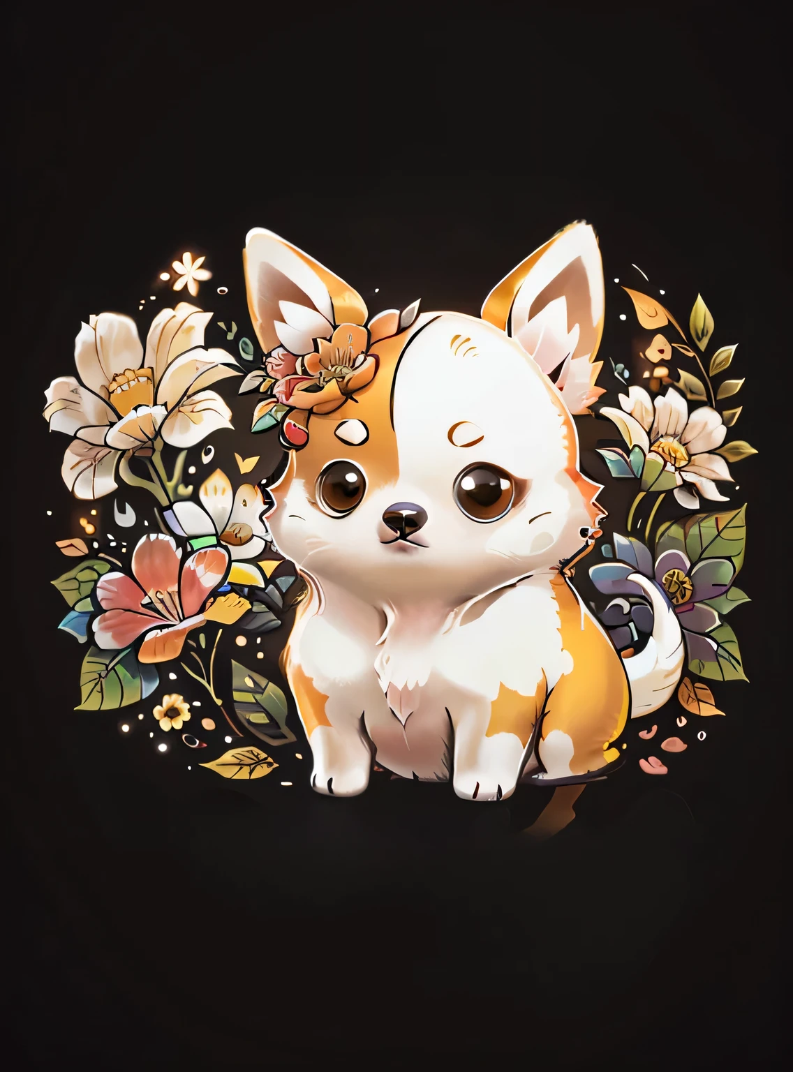 bonito 00d, flor, chihuahua branco, {Fundo preto profundo}