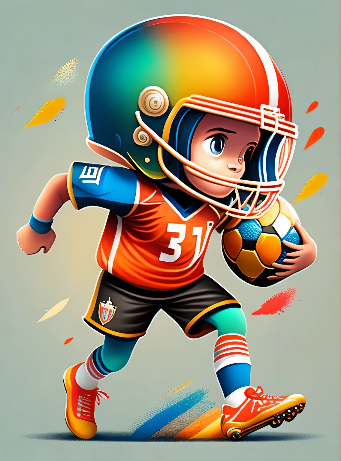 the colorida abstract of cute little football player boy, (colorida,altamente detalhado,arte vetorial)