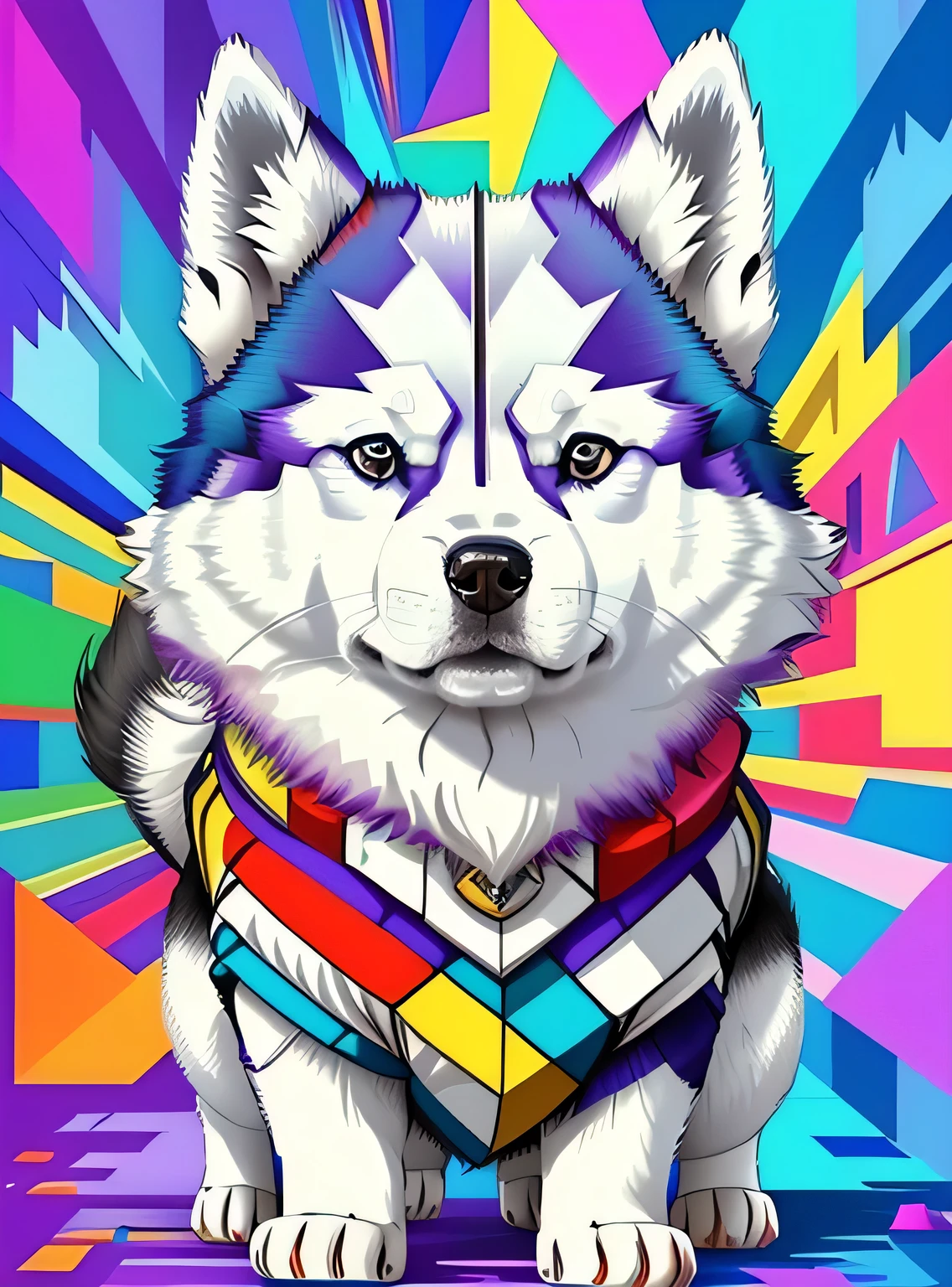 (Orelhas perfeitas de cachorro husky siberiano ), Eduardo Kobra acolchoamento ,multidimensional geometric wall PORTRAIT, arte, Chibi,
Yang016K, lindo, Colouring,
Primary works, qualidade superior, melhor qualidade, Arte Oficial, Beautiful and Aesthetic,