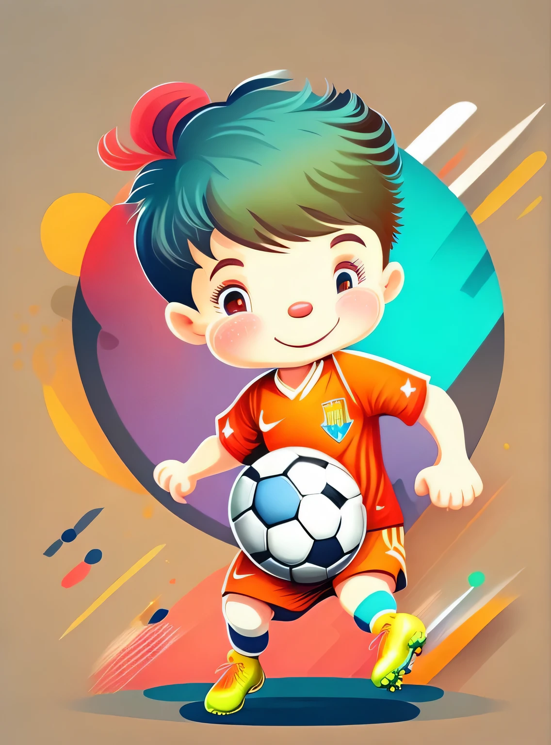 the colorida abstract of cute little soccer player boy, (colorida,altamente detalhado,arte vetorial)