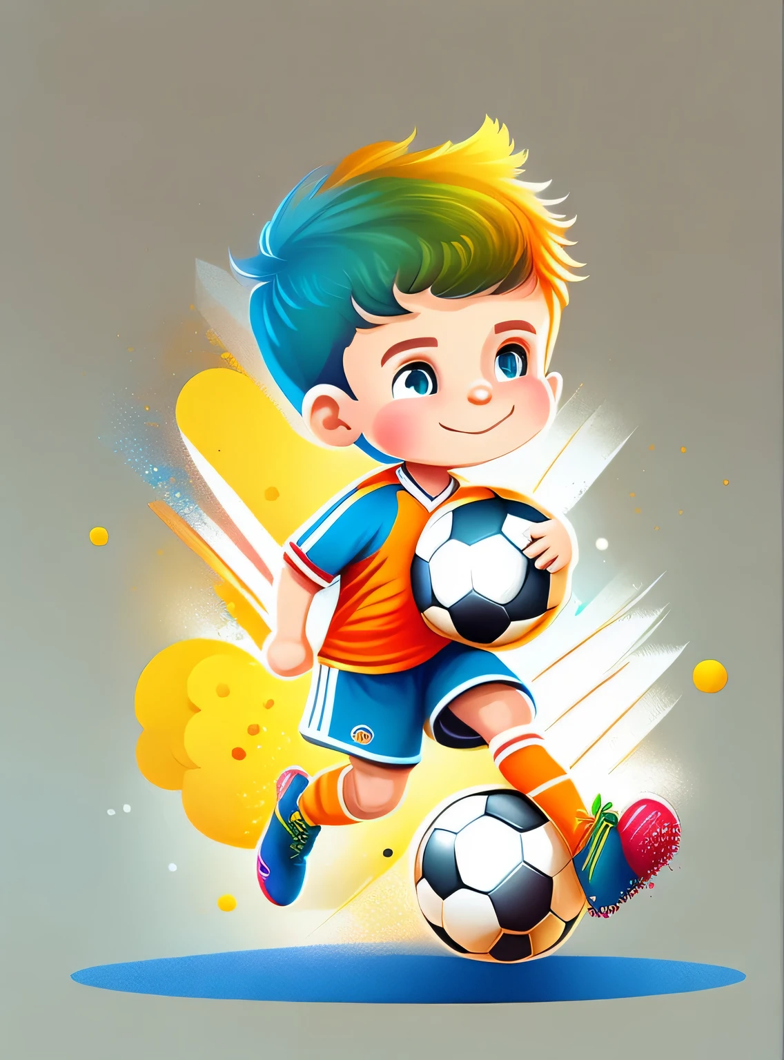 the colorida abstract of cute  soccer player boy, (colorida,altamente detalhado,arte vetorial)