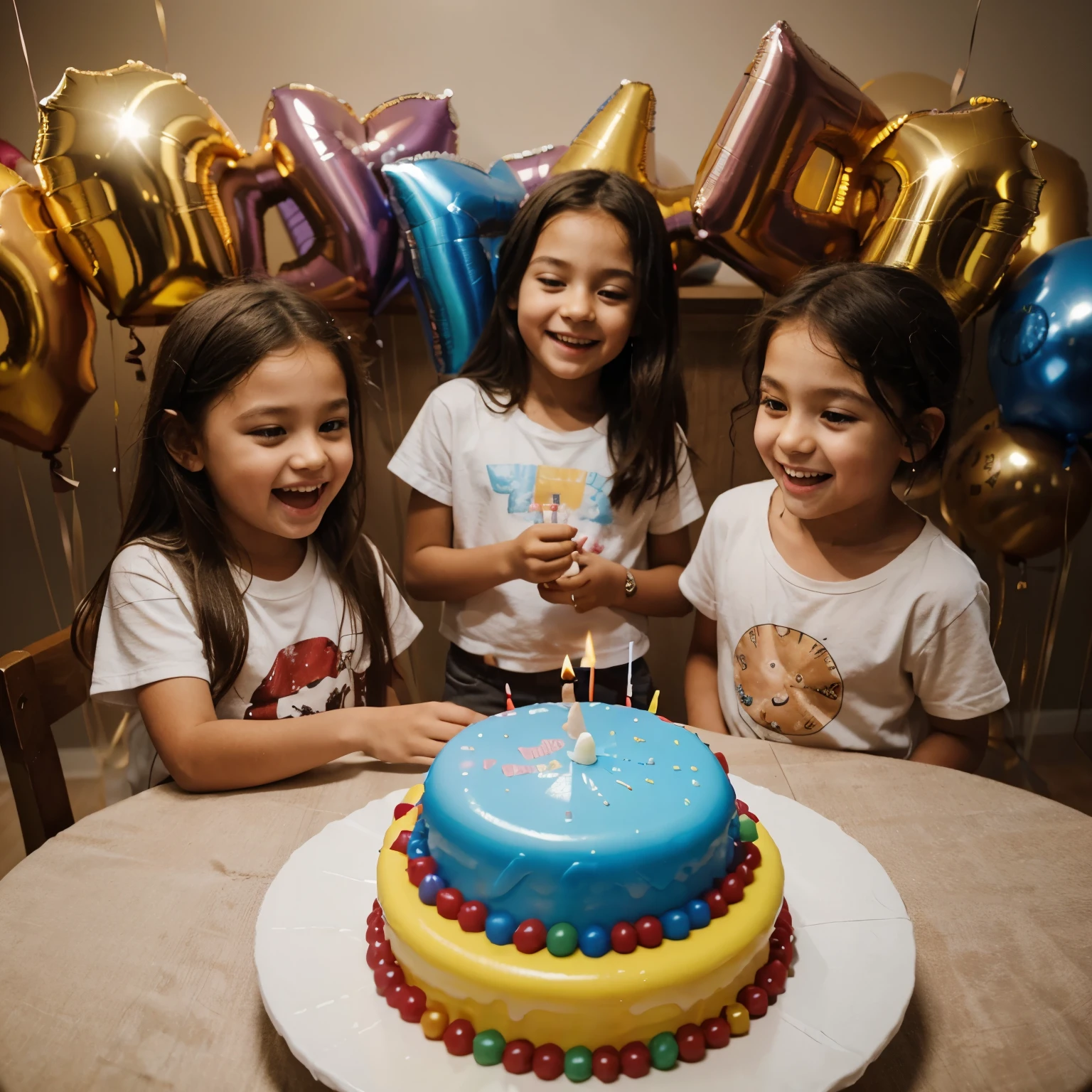 Children happy birthday balloons color cake candles 