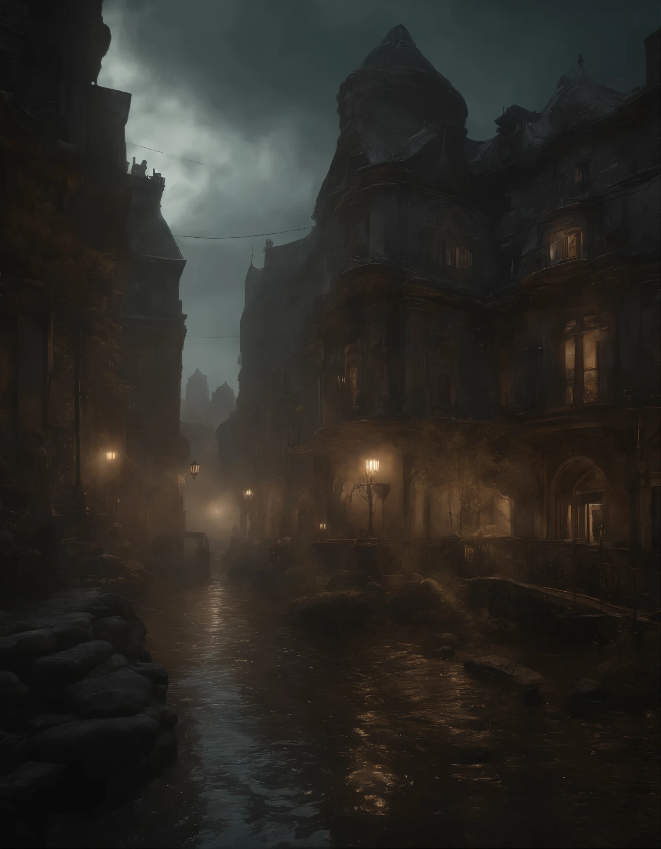 high quality, 8K Ultra HD, This artwork envisions a metropolis where elements of Royo's dark fantasy and Beksiński's nightmarish surrealism converge, Escher's influence is subtly incorporated, transforming the city into an intricate, mind-bending spectacle, Stark contrasts between light and dark enhance the dreamlike quality of the scene, creating an unsettling yet captivating urban dreamscape, photorealistic, ultra realistic, by yukisakura, awesome full color,