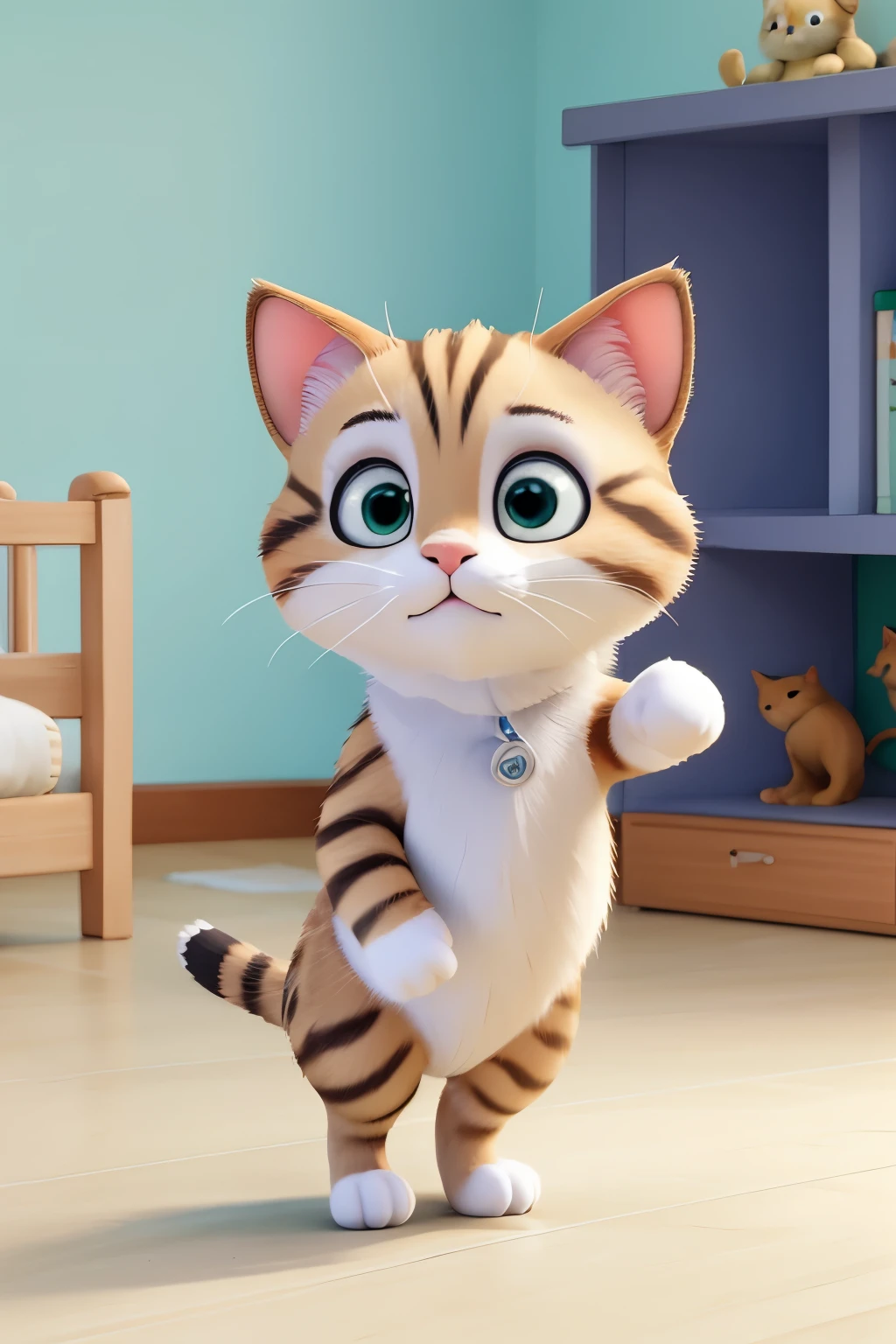animal gato persa branco brincando na cama, muito feliz