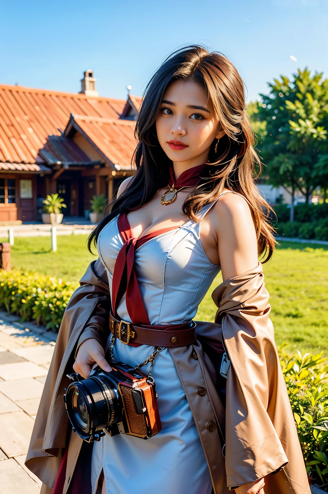 Wear a surprise_woman_cosplay_set of clothes, In front of the sky., 
good hand,4k, high resolution, Masterpiece, best quality, head:1.3,((Hasselblad Photography)), Exquisitely detailed skin, Sharp focus, (movie light), nighttime, soft light, Dynamic angle, [:(detailed face:1.2):0.2], Medium bust, outside,