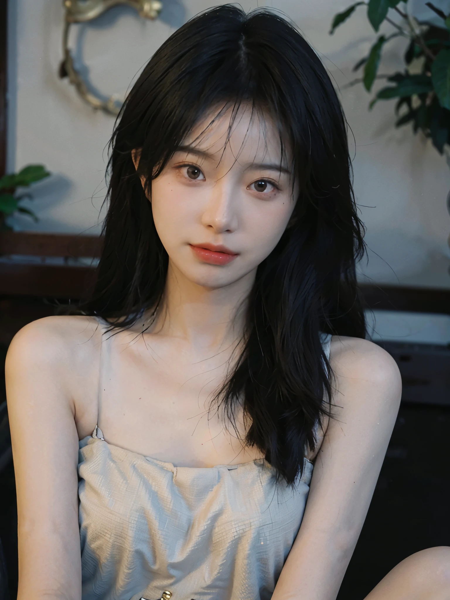 Film portrait photography, 2 girls, 2 girls,twin,bare shoulders, Shoulder length wavy hair, Snow-white cheongsam,(Realistic and detailed eyes, natural skin texture, Realistic facial details),, depth of field, Bokeh, Vibrant details, Detailed and detailed, Surrealism, 35mm film, hazy, ,Selfie,