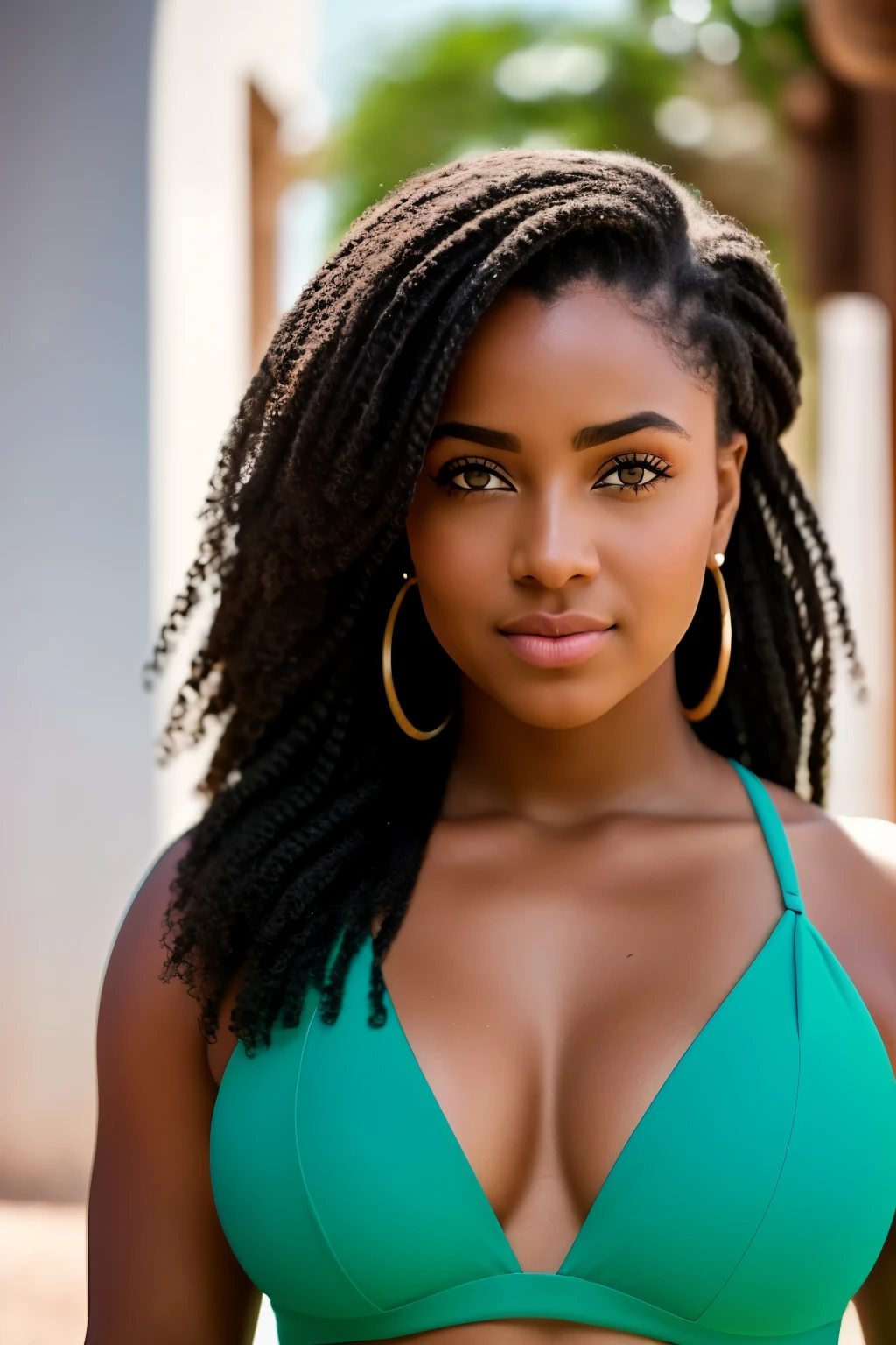 RAW photo in sequence, uma fotos de uma mulher de 20 anos, ((sentada ao final de seu palanquetas, looking at the camera, romantic expression)), russian ethnic, cabelos loiros, olhos azuis, peitos grandes pronunciados, athletic physique, vestindo tetas negras, tetas negras, tenris negras, looking at the camera, flerte suave, detalhes perfeitos, vida real, extraordinary quality, 8k, Cinematic texture, Fujifil