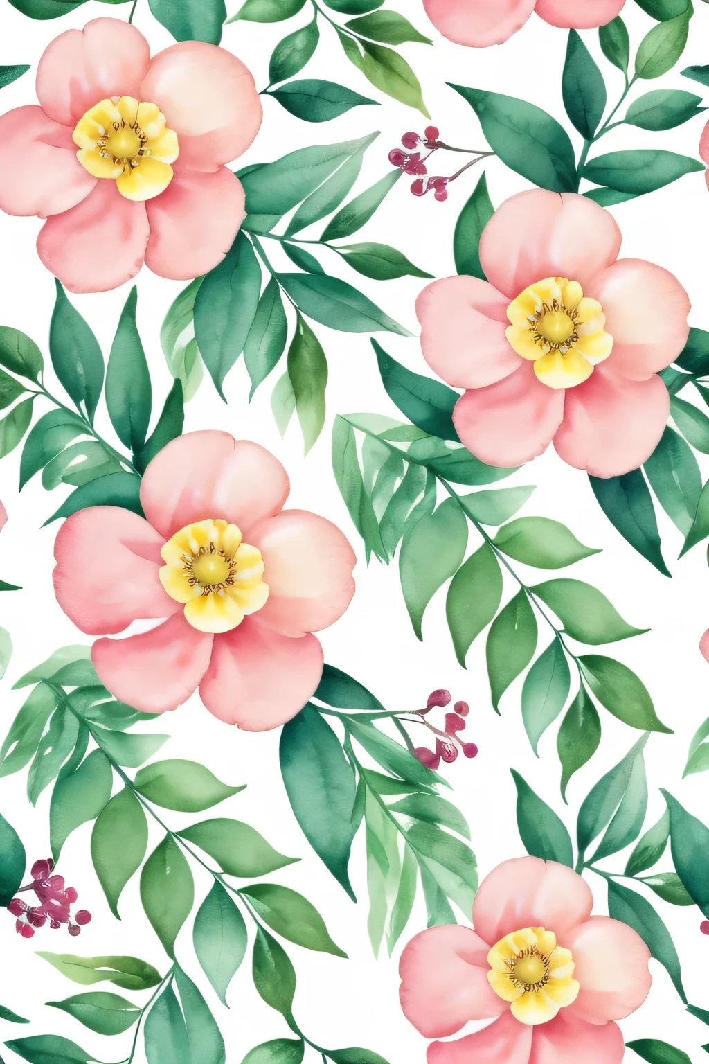 Watercolor pattern of beautiful flowers, berries,  lemons，peony，ferns, Leaves,  Calm colors in #3b4195 color background. Watercolor paper texture.