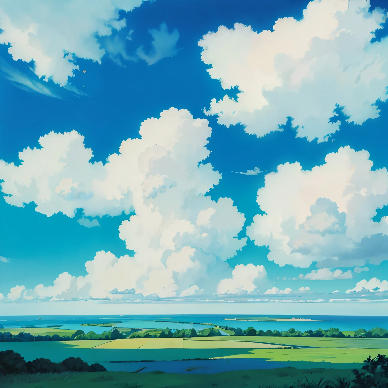 e almas、Skyscape com nuvens、You can see the cloud brush touch、Studio Ghibli、Ghibli、scenario、Style - automatic