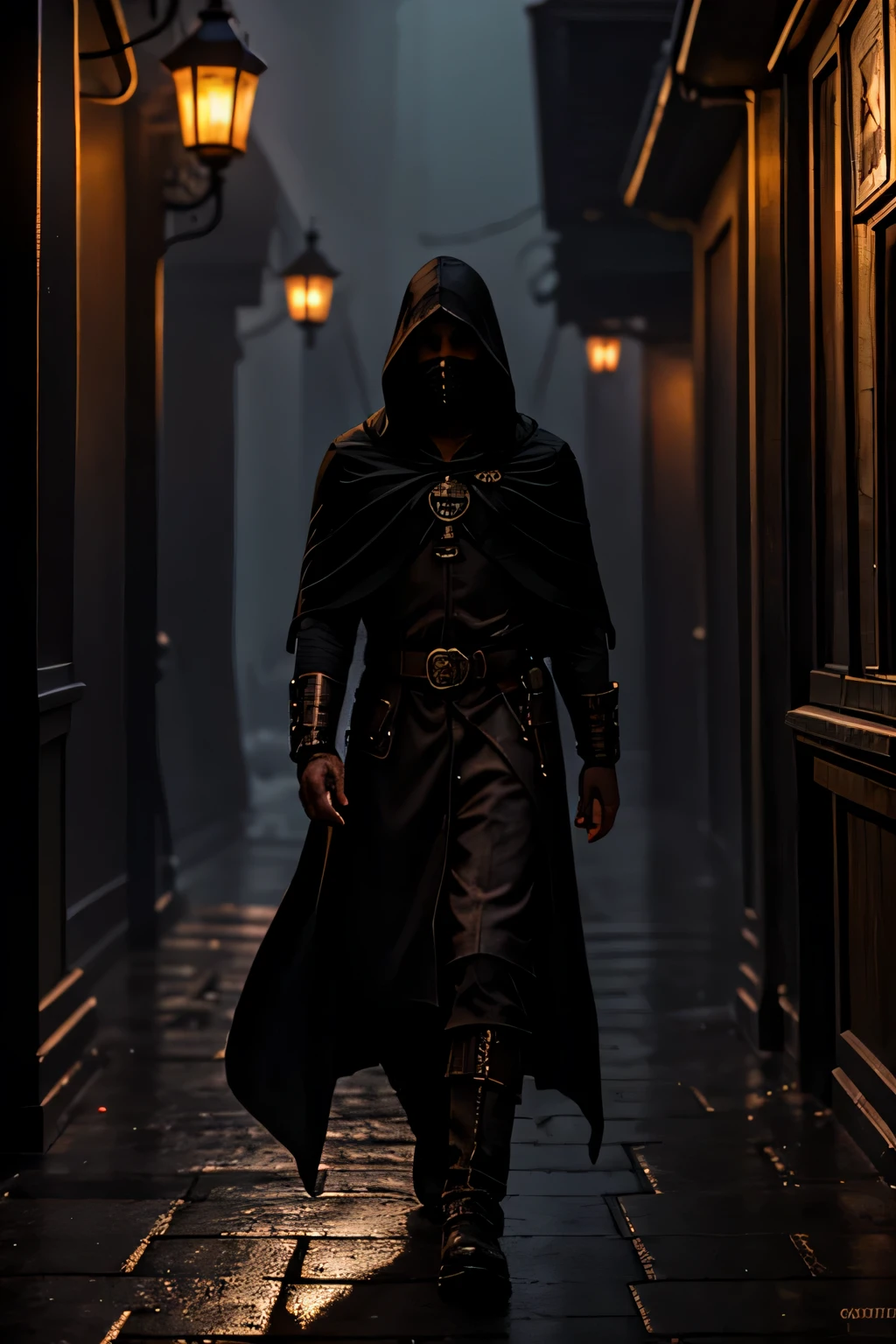 Shifty,sexually ambiguous changeling,rouge merchant,in a dark cloak,rundown fantasy city street,foggy night,(best quality,4k,8k,highres,masterpiece:1.2),ultra-detailed,(realistic,photorealistic,photo-realistic:1.37),noisy,atmospheric lighting,dynamic shadows,gritty,desaturated colors,haunting,dark fantasy,steampunk aesthetic,ethereal mist,crumbling architecture,twisted alleyways,insidious charm,mysterious symbols,distant whispers,secrets hidden in the shadows,lantern-lit cobblestone,pouring rain,wet streets,reflection of neon lights,enchanted items displayed in a dimly lit store window,masks and disguises hanging in the background,magic swirling in the air,an eerie sense of danger,gentle glow of arcane spells,a hint of mischief in the merchant's eyes,exotic wares and potions lining the merchant's stall,murmurs of negotiations and clandestine deals,bustling atmosphere filled with diverse creatures,hooded figures passing by,steam rising from grates,crimson moon casting an otherworldly glow.