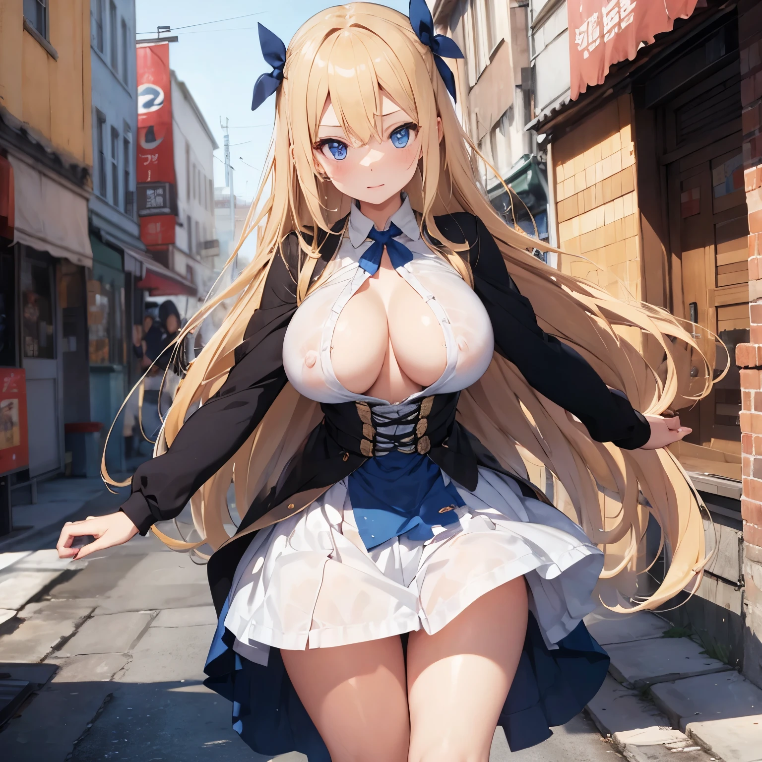 blonde blue eyes long hair tits nipple skirt Creampie