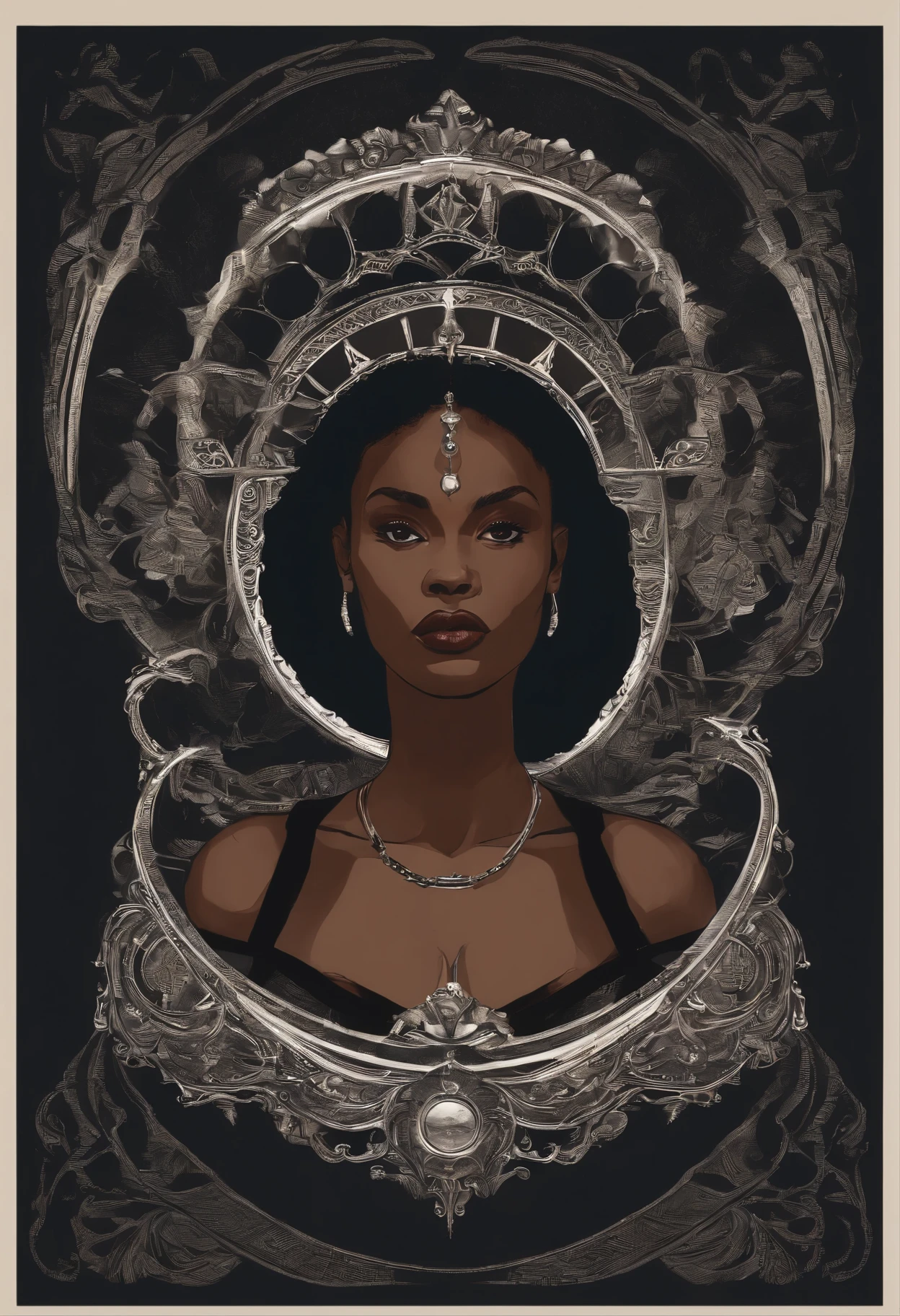 logo ,residencial Himmer dirigindo nas montanhas, gráfico vetorial de grande detalhe em uma camiseta
,In the eerie ambiance of a neo-noir environmental portrait photograph, behold a nightmarish LIGHT SKIN AFRICAN AMERICAN WOMAN that enthralls and disturbs the viewer simultaneously. This android, meticulously crafted, exudes a bewitching presence, with its metallic frame adorned in sleek obsidian and blood-red accents. The cold, calculating eyes pierce through the darkness, while its artificial skin, cracked and peeling, hints at the passage of time and the horrors it has witnessed. The scene is captured with exquisite precision, every shadow and reflection meticulously composed, showcasing the depth and richness of the image.