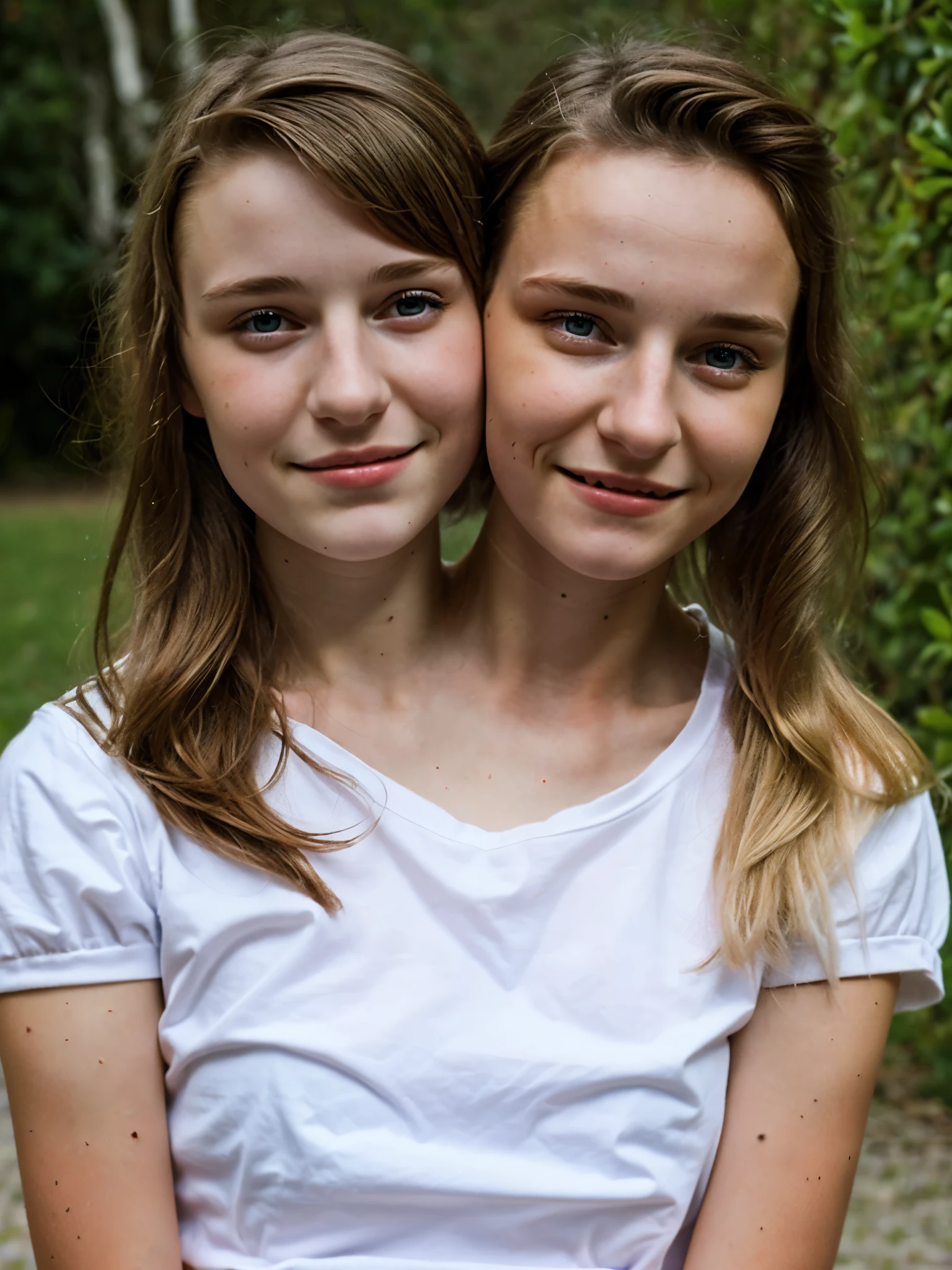 2heads, two headed girl, (a 13 year old girl and a 16 year old girl:1.5), (german:1.5)
