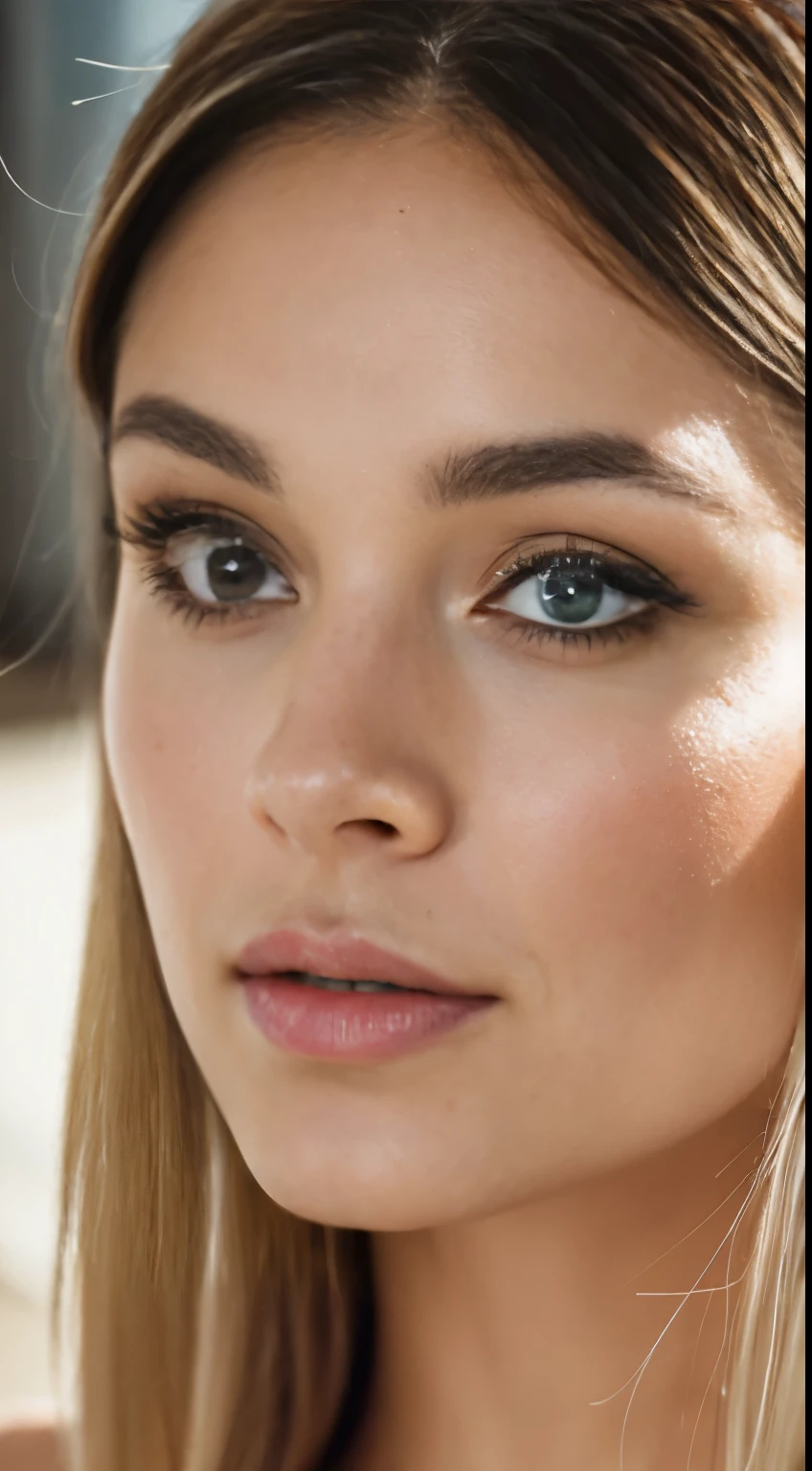 40-year-old woman, delicate and harmonious features on her face, expressive and bright eyes, (detailed pupils: 1.2), long and curved eyelashes, vibrant green eyes, elegant and symmetrical tapered nose, full and well-defined lips with a naturally graceful shape, balanced facial structure, slightly highlighted cheekbones, youthful appearance, delicate jaw creating a smooth and defined line along the face, intricate details, textured skin, detailed skin, skin pores, sweat, white blonde hair, short hair, sexy look, transparent panties and bra, ((see through)), ((very transparent)), thong panties, provocative pose, gently biting the lower lip, anatomically perfect, big , visible halo, full body, lying on the bed, 32k, UHD, surrealism, (photorealistic:1.37), extremely detailed, hyper realistic, studio light, volumetric light, vignetting, depth of field