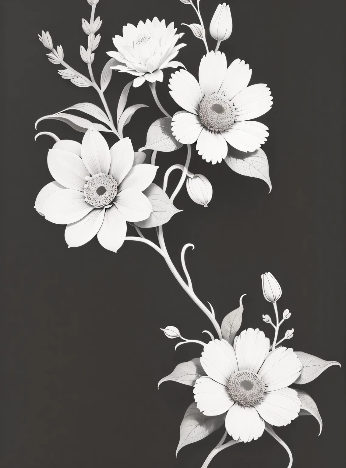 linhas de flores simples em preto e branco, fundo branco