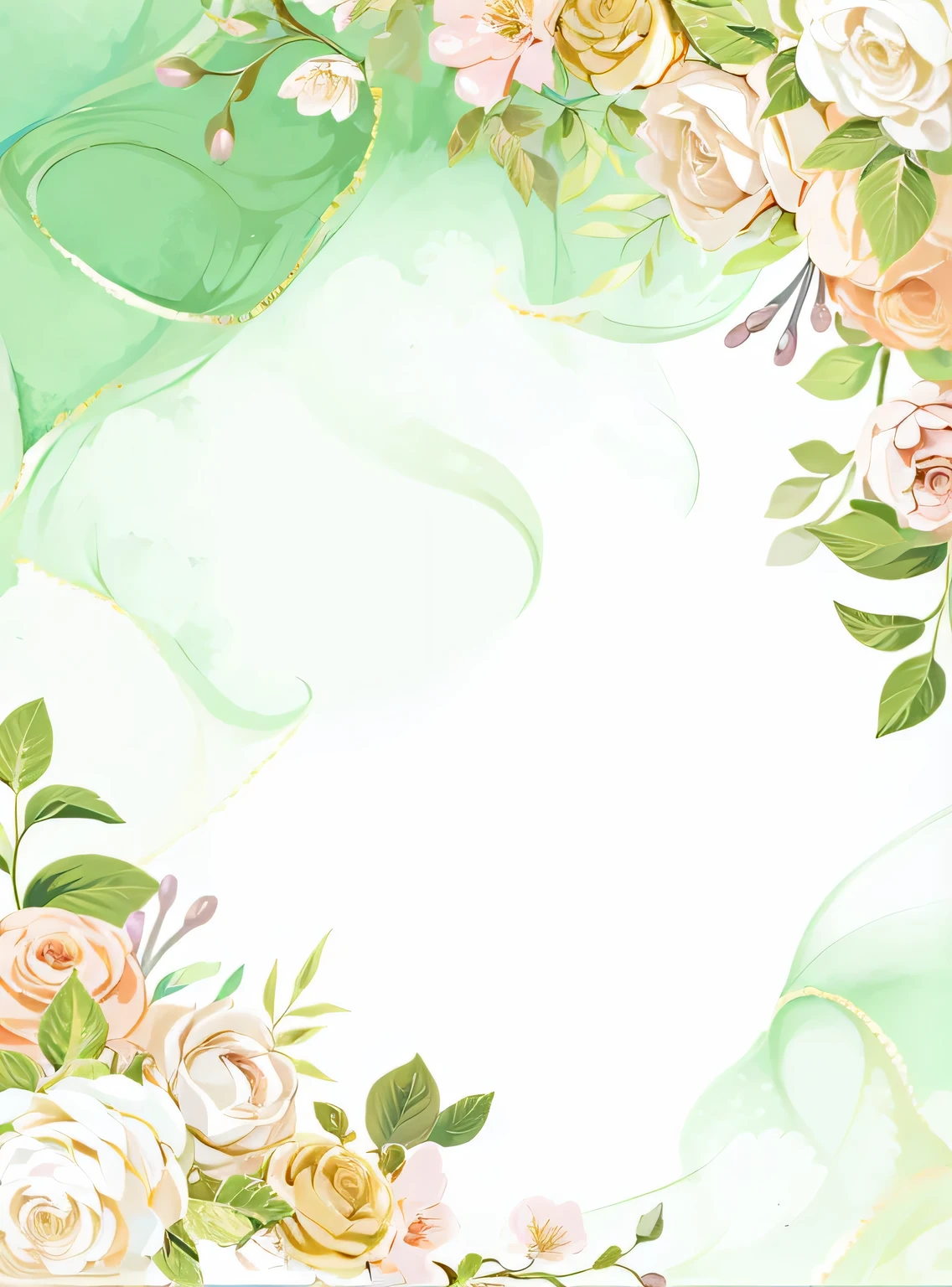 There is an image of a floral frame with flowers on it, fundo rosa, translucent roses ornate, fundo de rosas, fundo de flor, fundo floral sonhador, fundo de estilo de conto de fadas, fundo aquarela, Watercolor illustration style, fundo flor natural, rosas e flores exuberantes de samambaia, fundo fino proporcional, flores e folhagens, fundo azul claro, romantic vegetation, borda branca e fundo