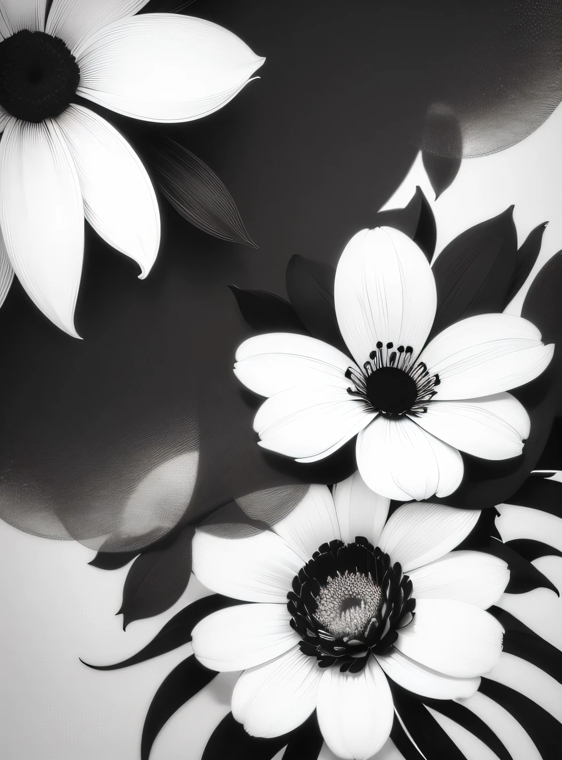 linhas de flores simples em preto e branco, fundo branco