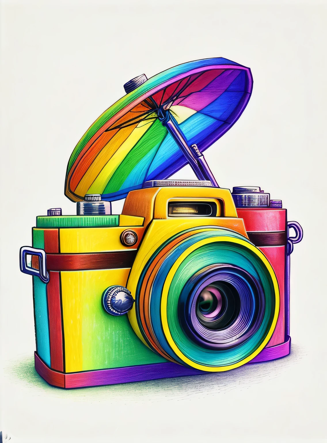 RainbowPencilRockAI camera surrounded by flowers