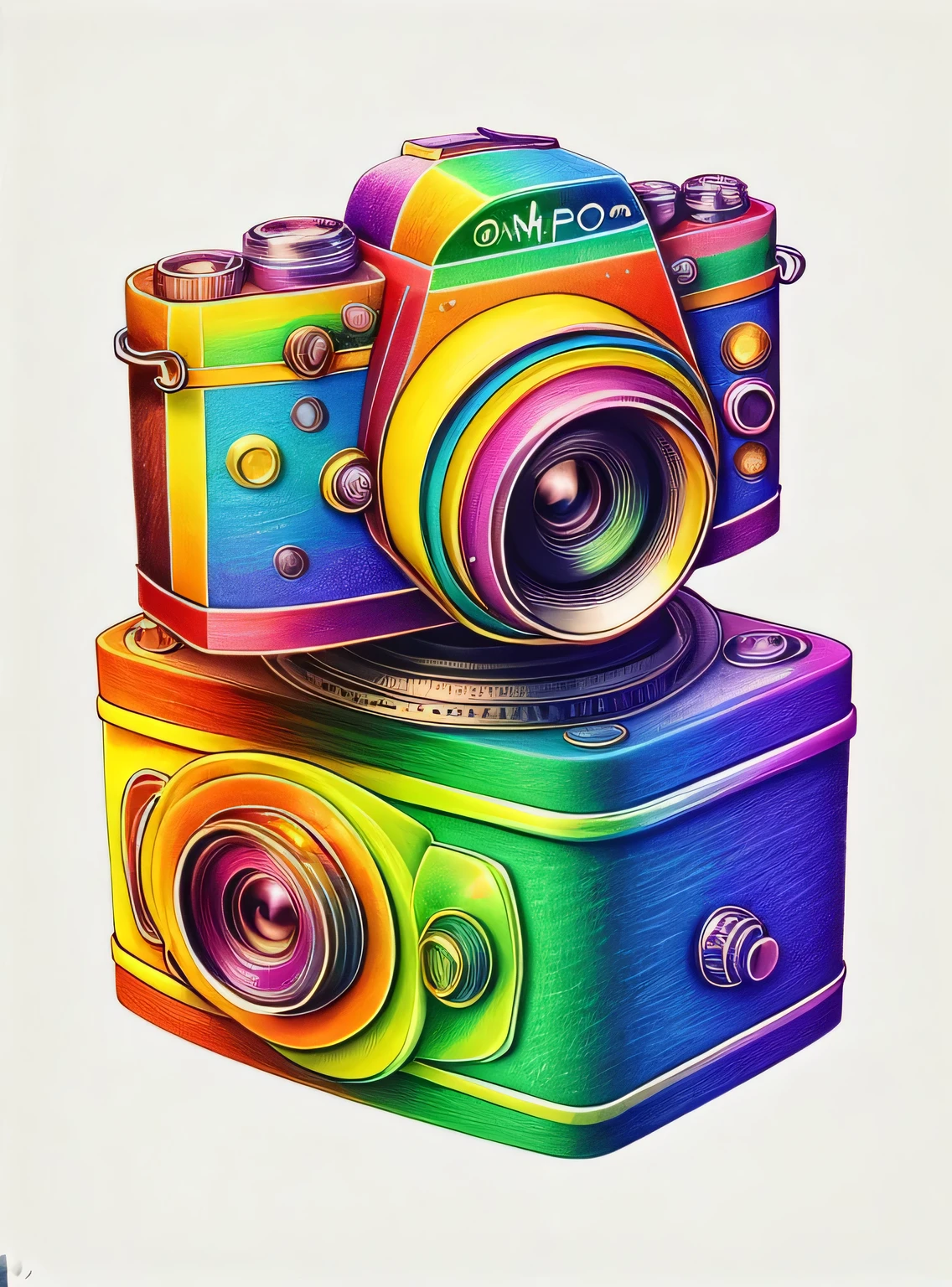 RainbowPencilRockAI camera surrounded by flowers