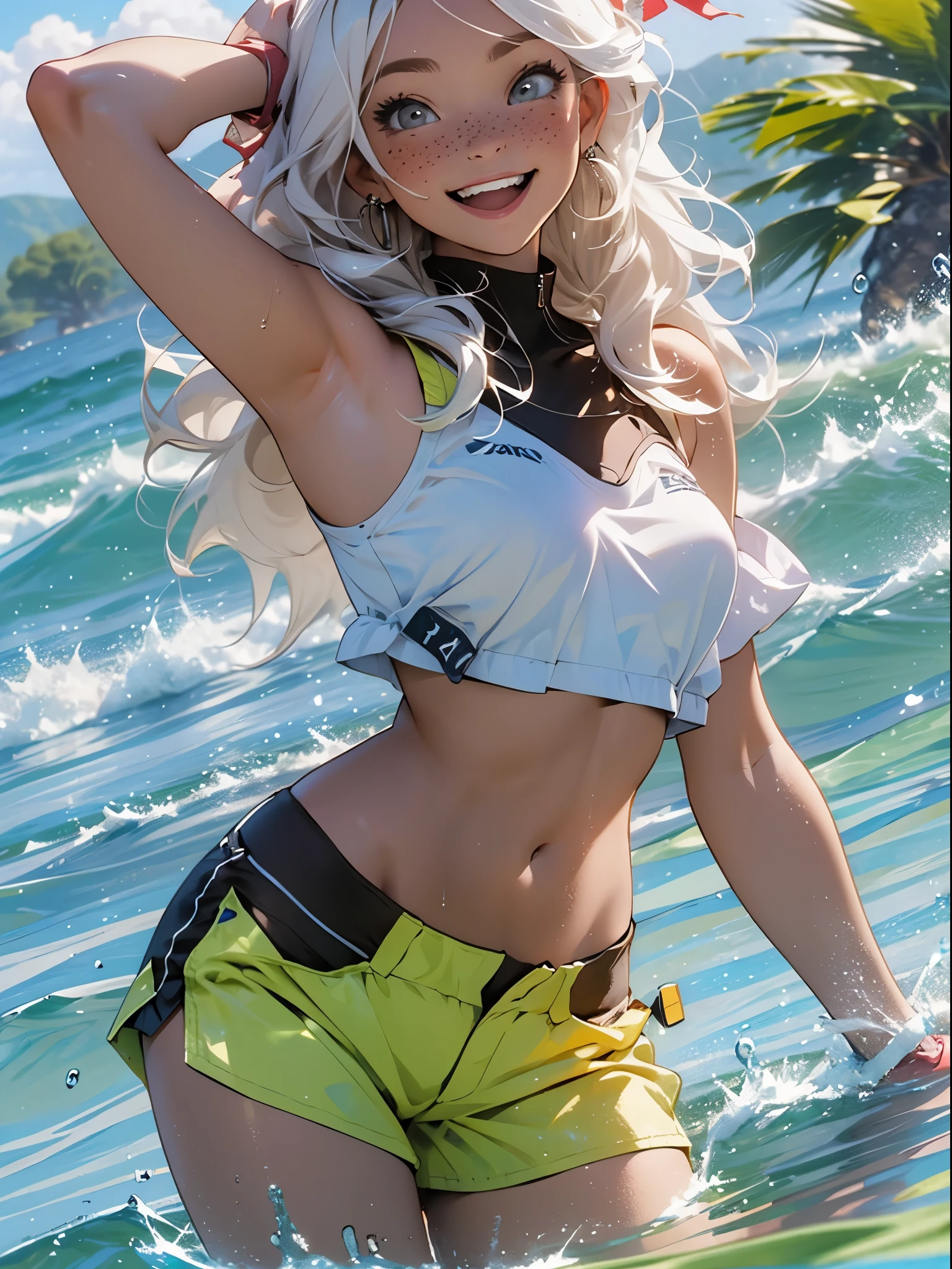 Absurdo, melhor qualidade, obra-prima, 1girl, pernas abertas, twin tails, sorrir, ((hand in panties)), sem calcinha, middlebreasts, corpo escultural, perna esquerda inteira, pelada, Breasts Visible, excited and visible, sem calcinha, Reduce the size of the foot
