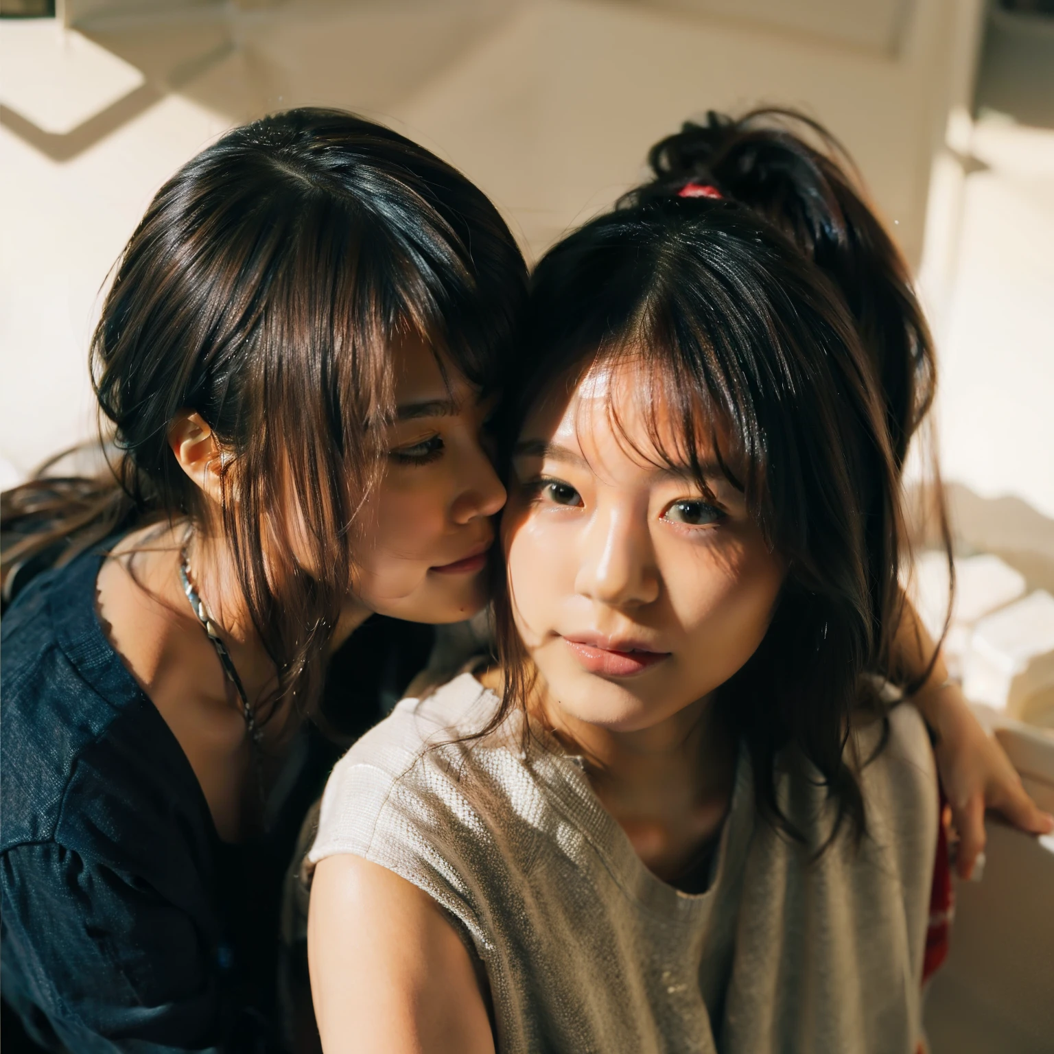 two amazingly beautiful women, kiss passionately, touch your lips, hug me tightly, interpretation, lesbian, In the small bathroom, under the shower, Wet, soaking wet, greedy