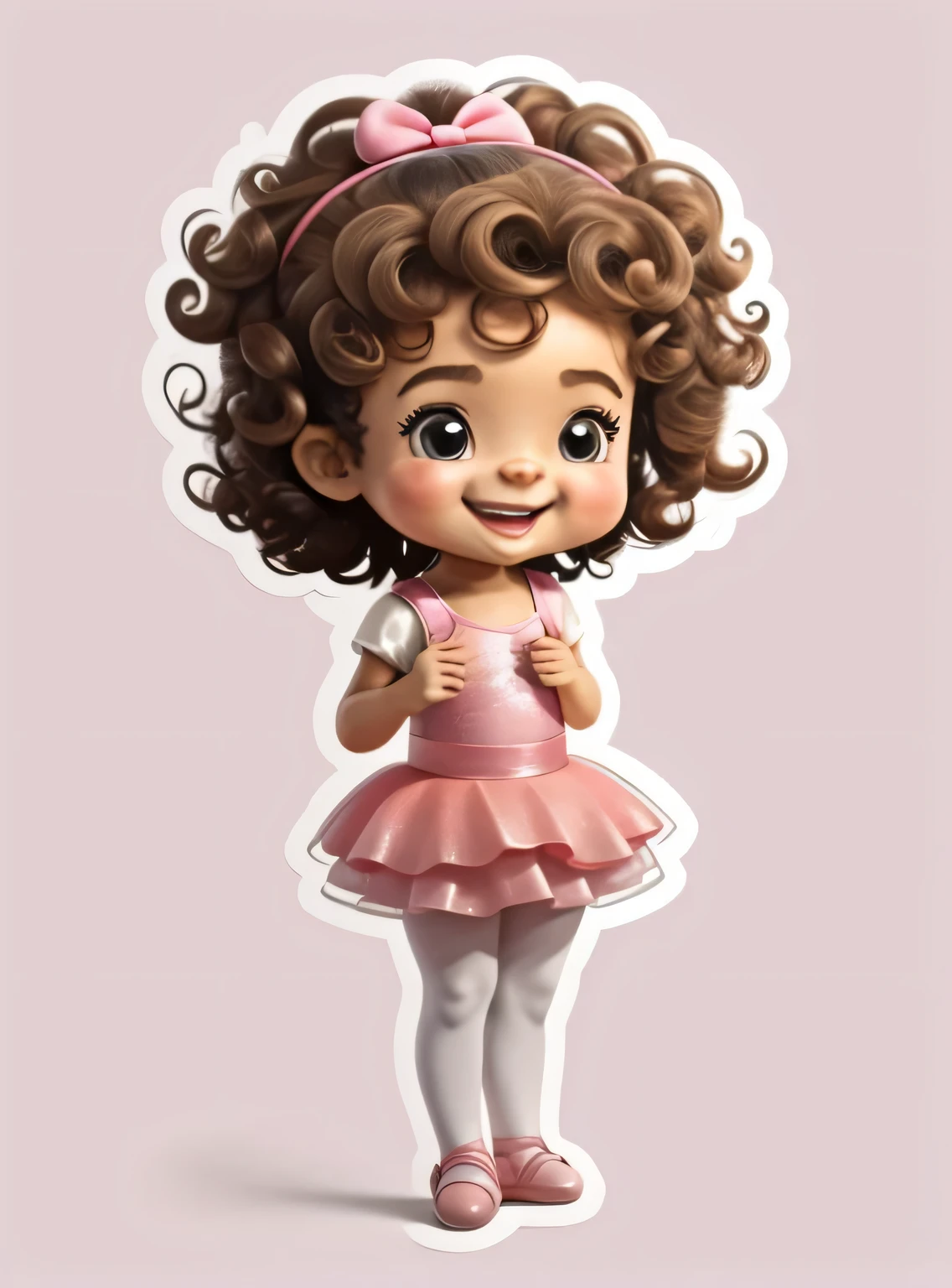 Generate image of a bonitinho little ballet dancer, curly hair standing full body, sorridente; vestido rosa, alta qualidade, com fundo png, 16K, clear image , bonitinho