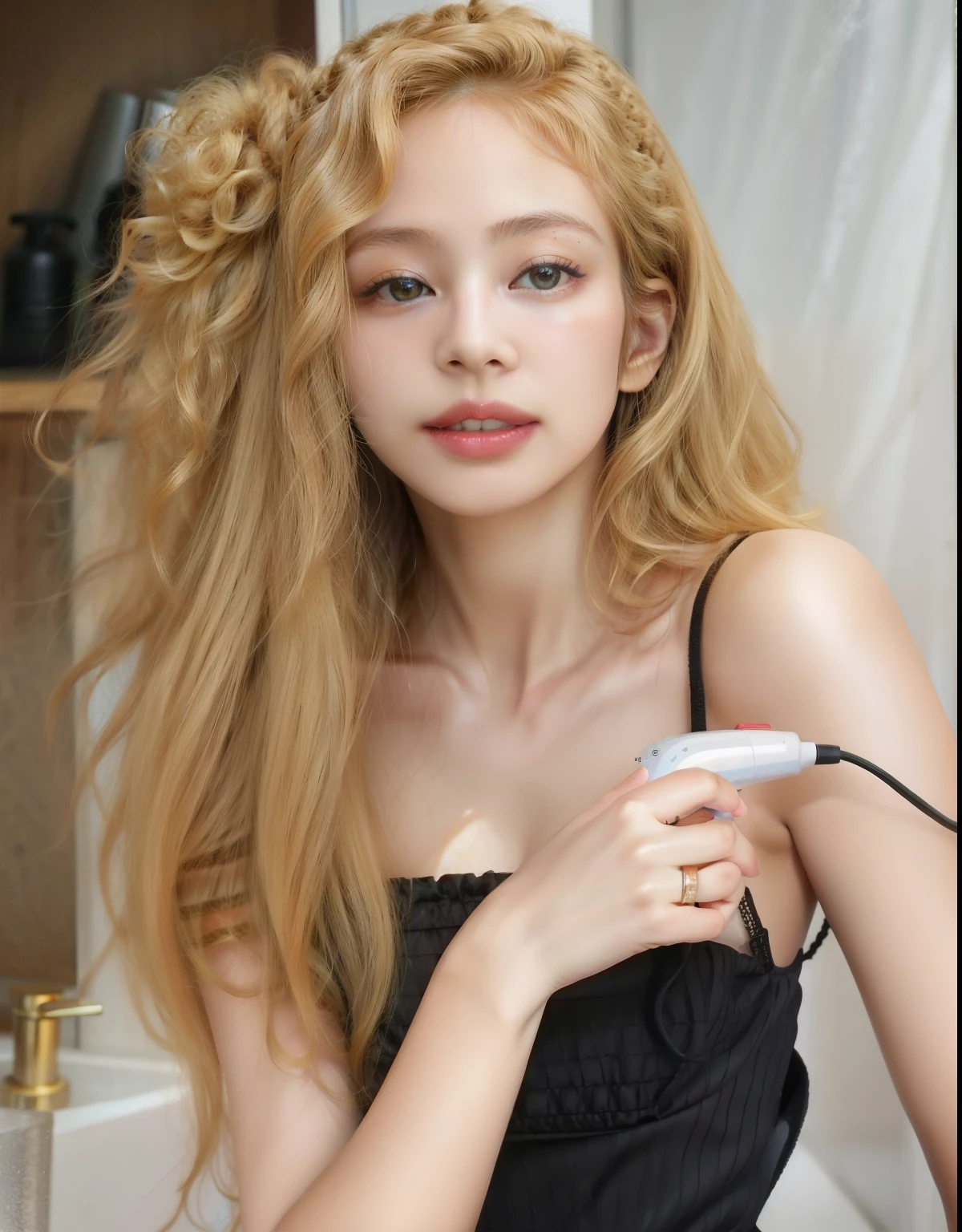 arafeD woman with curly hair anD a black Dress blow Drying her hair, curly blonDe hair | D & D, pale skin curly blonD hair, blonDe curly hair, curly Dirty blonDe hair, very very curly blonD hair, cabelo cacheado longo e bagunçado, curly blonD, curly blonDe hair, blonD curly hair, long fluffy blonD curly hair, franja encaracolada, curly blonD hair