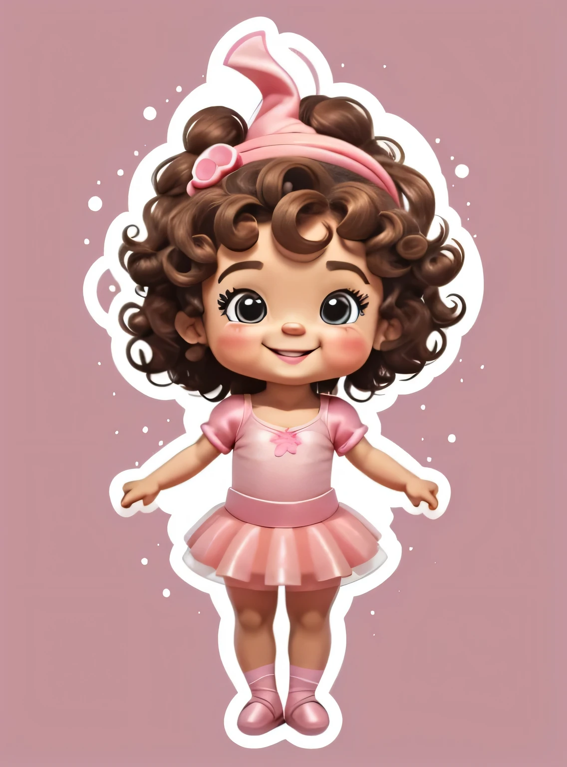 Generate image of a bonitinho little ballet dancer, curly hair standing full body, sorridente; vestido rosa, alta qualidade, com fundo png, 16K, clear image , bonitinho