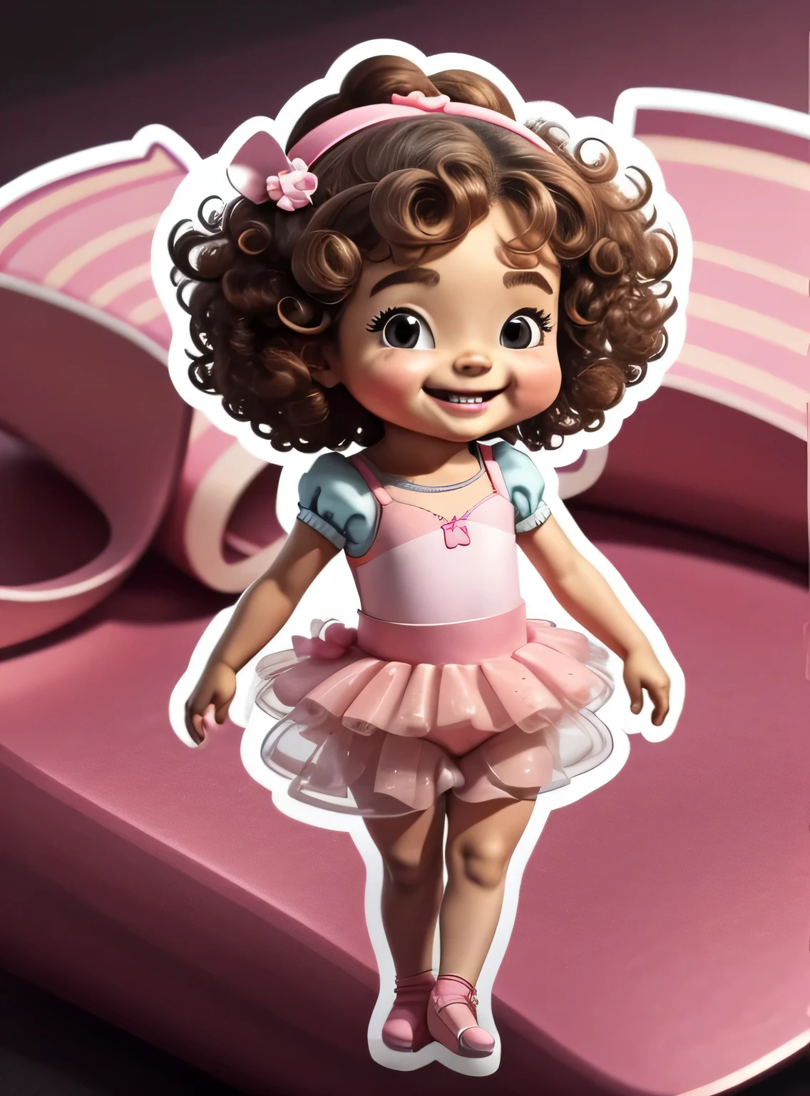 Generate image of a bonitinho little ballet dancer, curly hair standing full body, sorridente; vestido rosa, alta qualidade, com fundo png, 16K, clear image , bonitinho