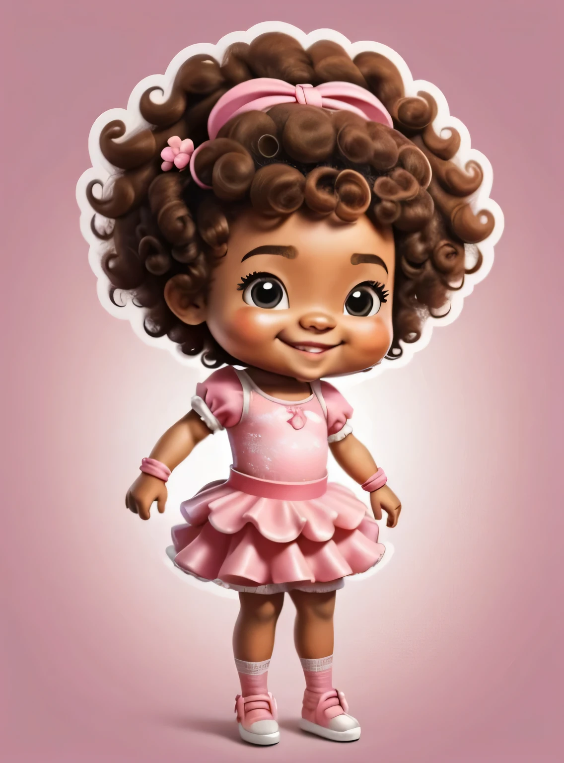 Generate image of a bonitinho little afro ballet dancer, curly hair standing full body, sorridente; vestido rosa, alta qualidade, com fundo png, 16K, clear image , bonitinho