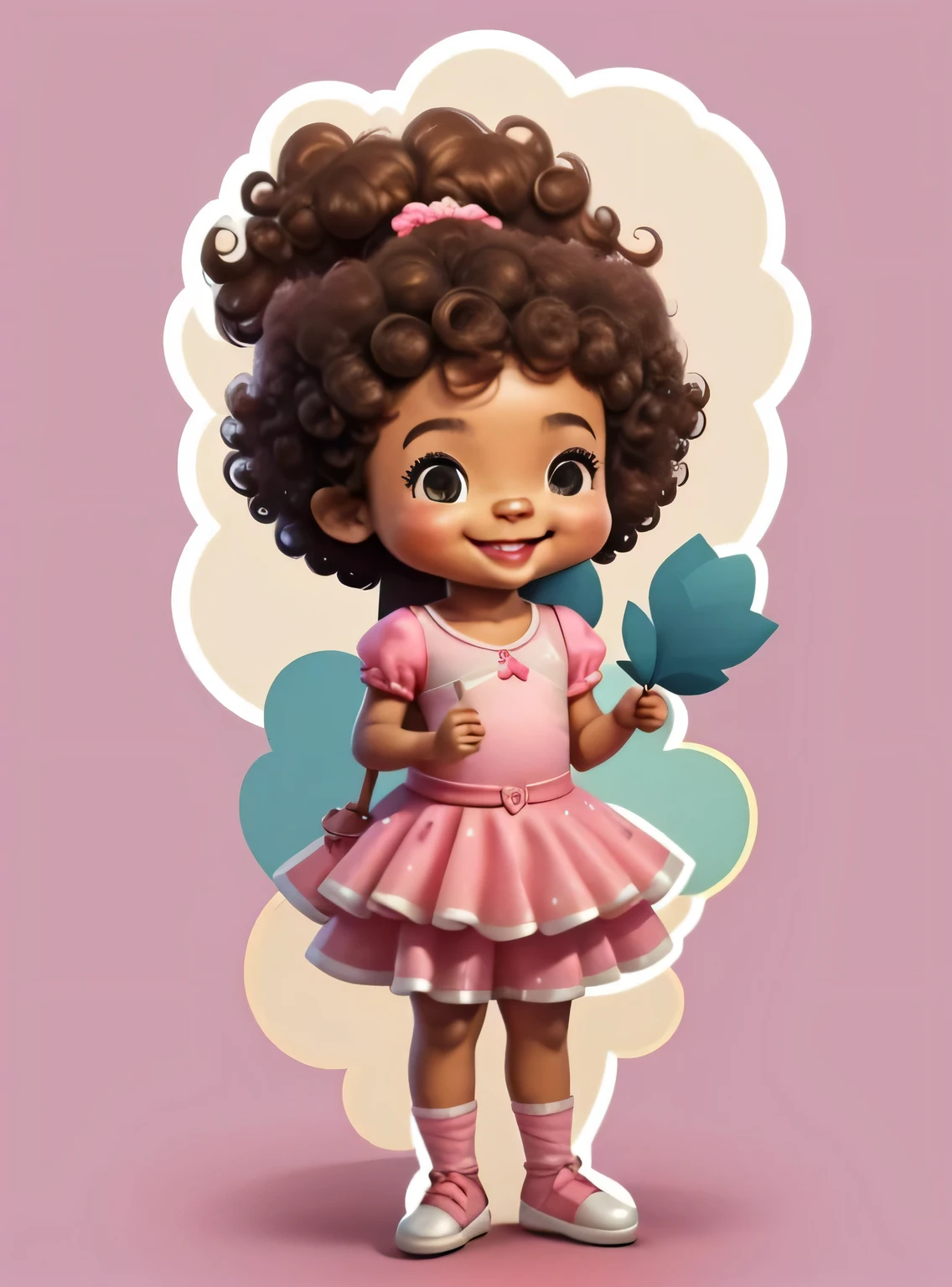 Generate image of a bonitinho little afro ballet dancer, curly hair standing full body, sorridente; vestido rosa, alta qualidade, com fundo png, 16K, clear image , bonitinho