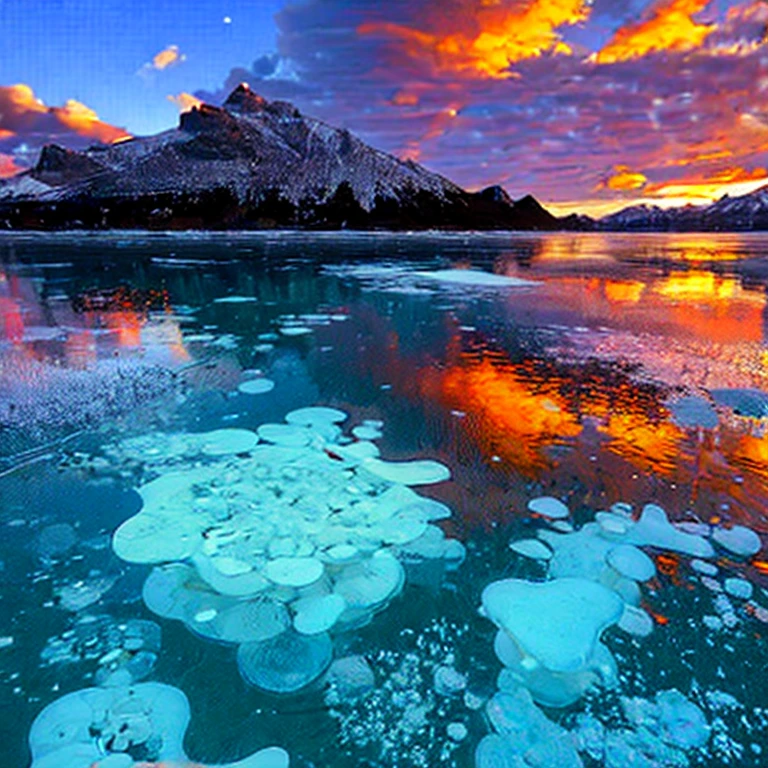 (masterpiece, best quality:1.2), frozen methane bubbles in lake. lake with frozen bubbles. frozen bubbles in lake