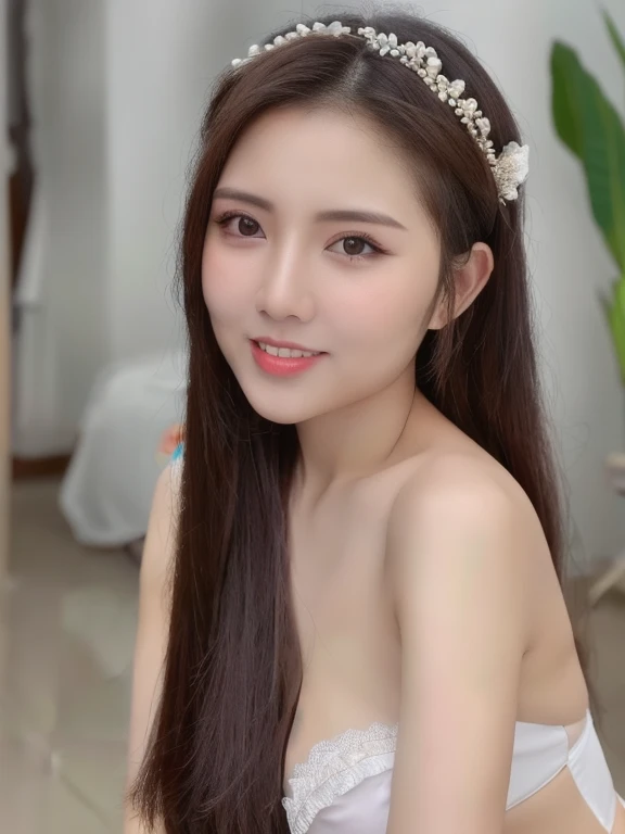 (realistic、masterpiece、Best Quality、8K、highres、high resolution:1.3)、1 girl、Gigantic breasts、white bikini、looking at viewers、super fine face and eyes、long hair、 upper body、