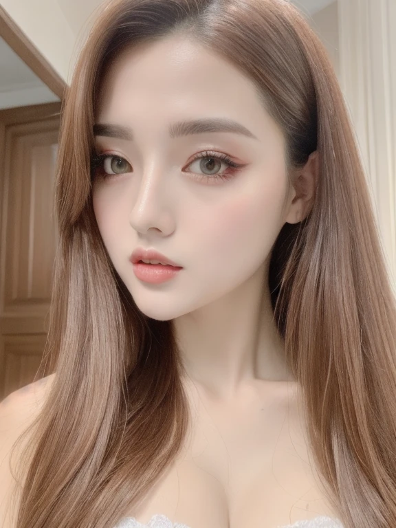 (realistic、masterpiece、Best Quality、8K、highres、high resolution:1.3)、1 girl、Big breasts、white bikini、looking at viewers、super fine face and eyes、long hair、 upper body、